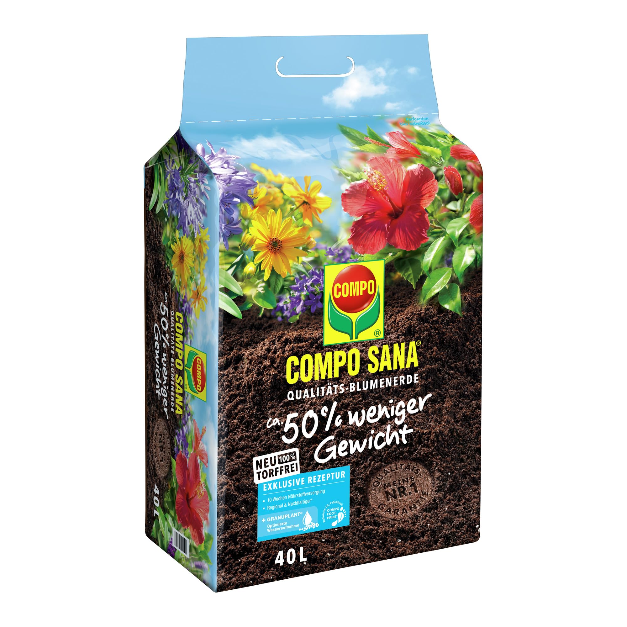 Compo SANA® Qualitätsblumenerde - 0% Trauermücken - torffrei - 50% weniger Gewicht - 40 L Blumenerde