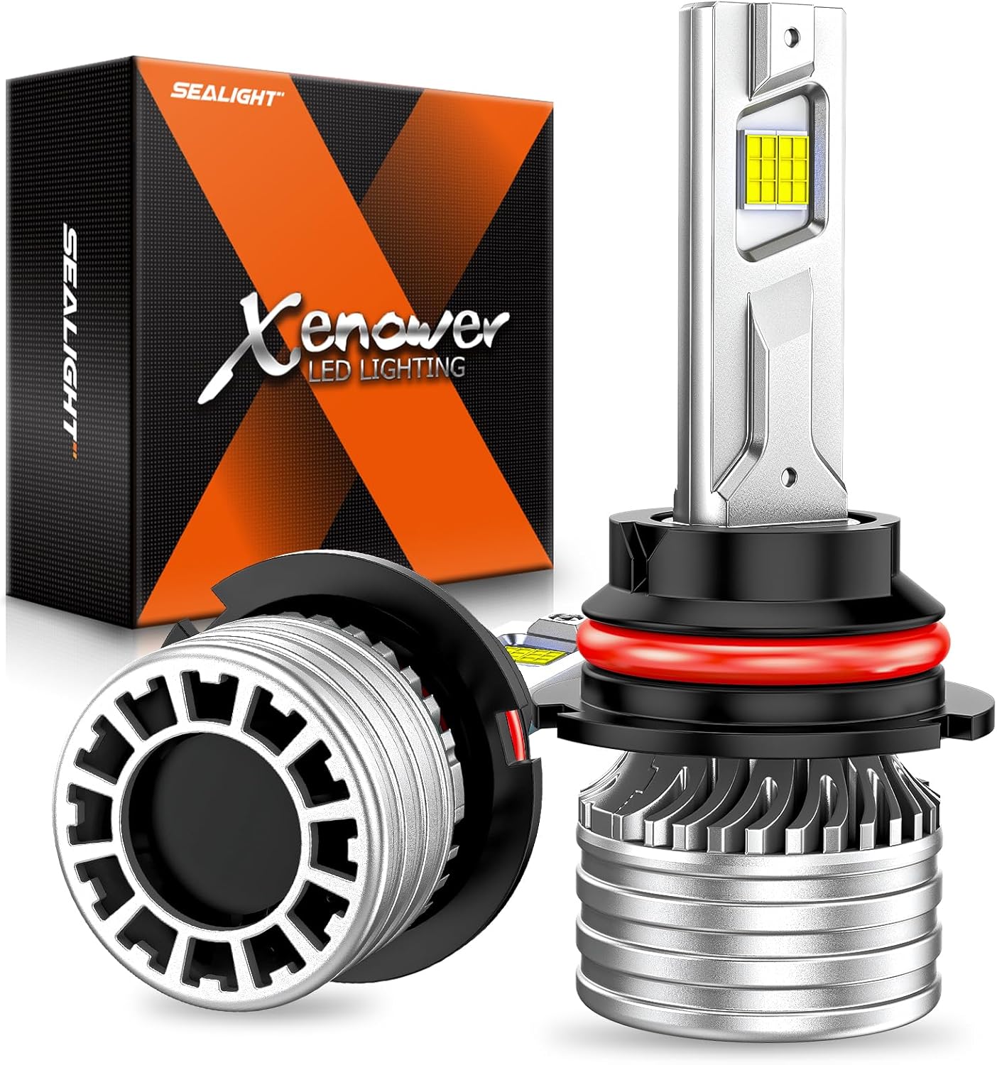 SEALIGHT 9007/HB5 Bulbs, X4I 9007/HB5 Headlight Fog Bulb with Adjustable Lock Ring, Cooling Fan, 55,000LM Super Bright, Plug and Play, Fog Light, Pack of 2