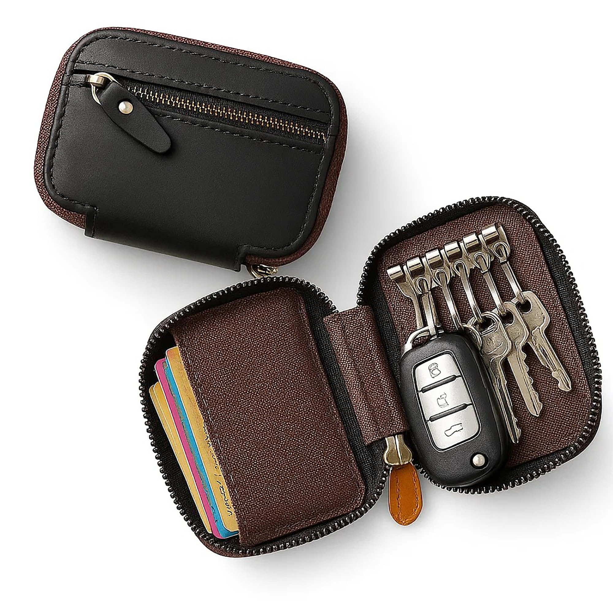 Trizek Genuine Leather Motorcycle Key Case Holder – Multifunction Large Capacity Waist Hanging Pouch, Car Key Chain Case, Durable Key Pouch Bag (Black)