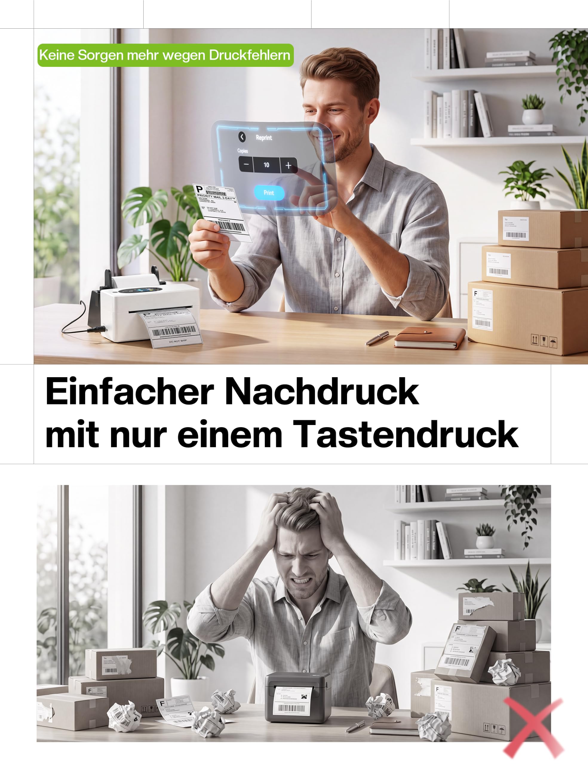 Phomemo Touchscreen Versandetiketten Drucker, PM64D Label Printer, Weiß