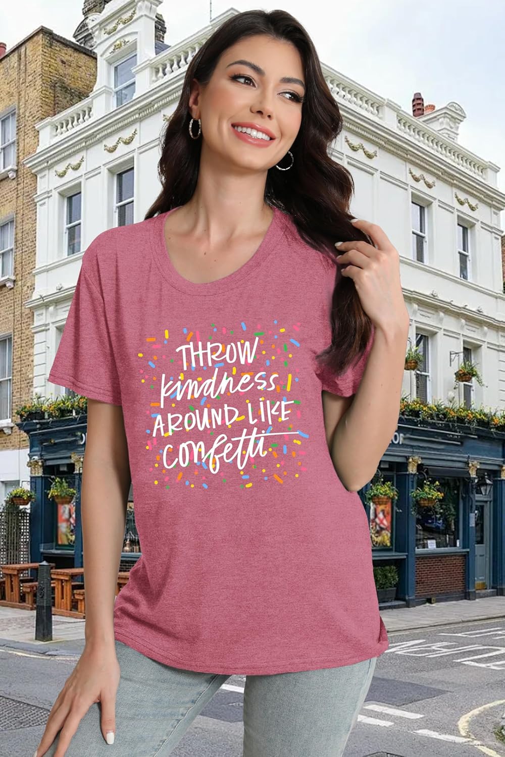 Women Be Kind Shirt Throw Kindness Around Like Confetti Print T-Shirt Inspirational Kindness Tee Tops - Image 3