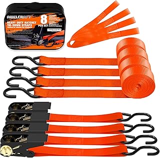 AWELCRAFT Ratchet Straps, 1500 lbs Breaking Strength - Premium 4X 15ft Tie Down Strap Set, 4X Soft Loops for Moving Applia...