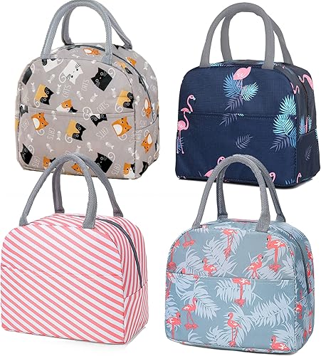 INVODA 4 bolsas de almuerzo reutilizables y portátiles, aisladas, bolsa de picnic y organizador térmico para el almuerzo de trabajo (4 patrones)