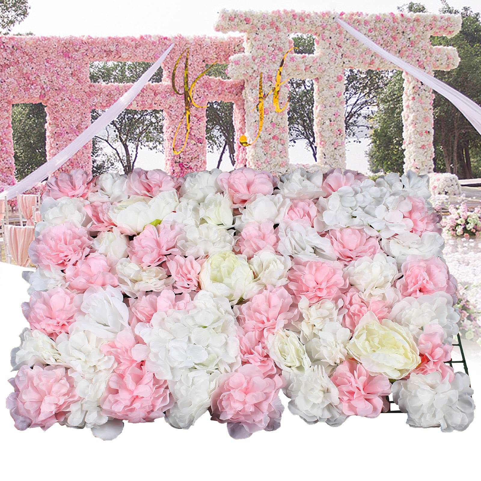 6 Pannelli Di Fiori Artificiali Rosa Chiaro 40x60cm – Sfondo Decorativo Per Matrimoni E Feste - 4