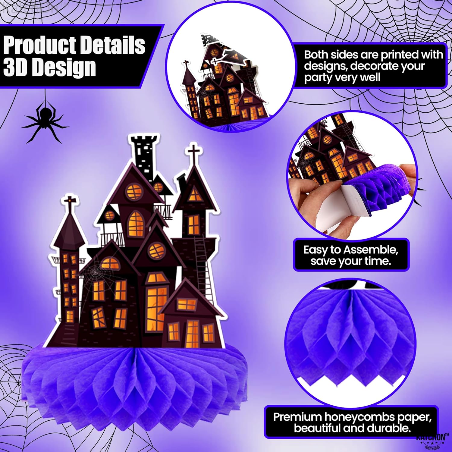 KatchOn Halloween Party Table Decor Bundle | Pack of 9 Spooky Centerpieces and 2 Pumpkin 3-Tier Cupcake Stands | Halloween Table Decorations for Birthday, Indoor or Outdoor Party and Dessert Display