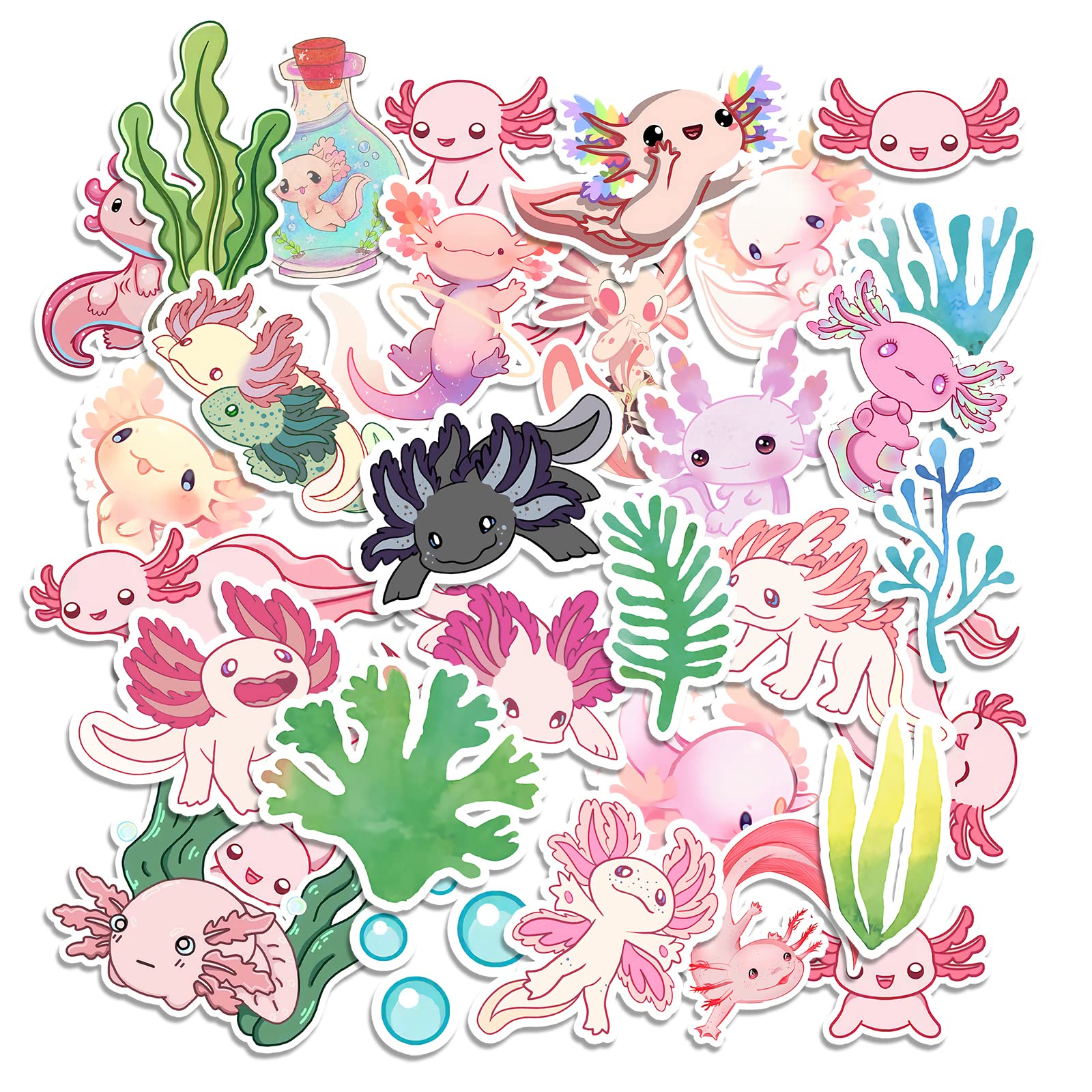 Axolotl Lot De 100 Autocollants Mignons En Vinyle Imperméable Pour