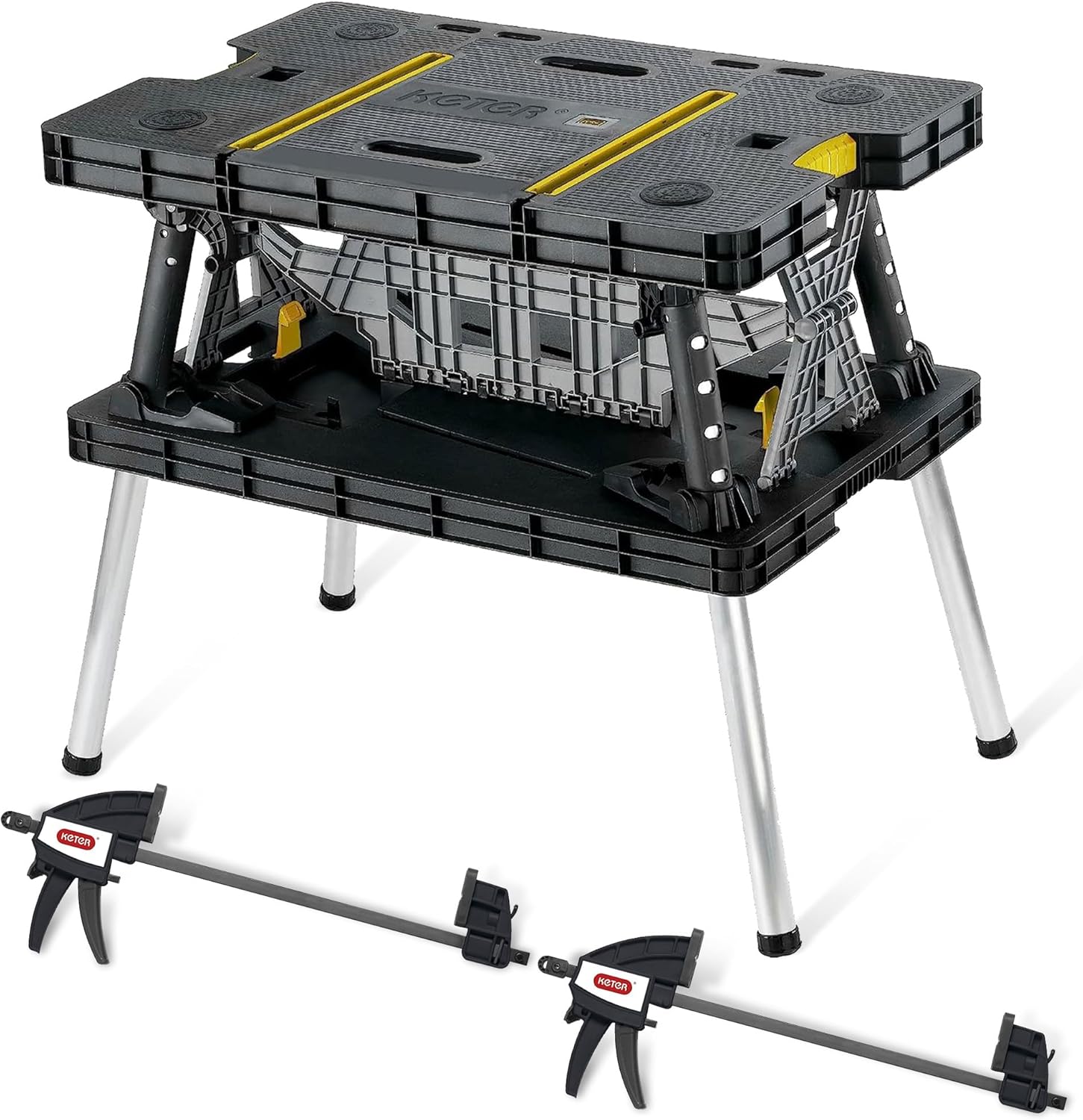Keter Portable Folding Table Tool Storage Stand Workbench Sawhorse with 12