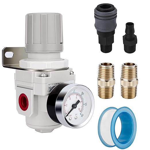 NANPU 1/2" NPT Air Regulator for Compressed Air System, 150 psi Steel-Protected Gauge
