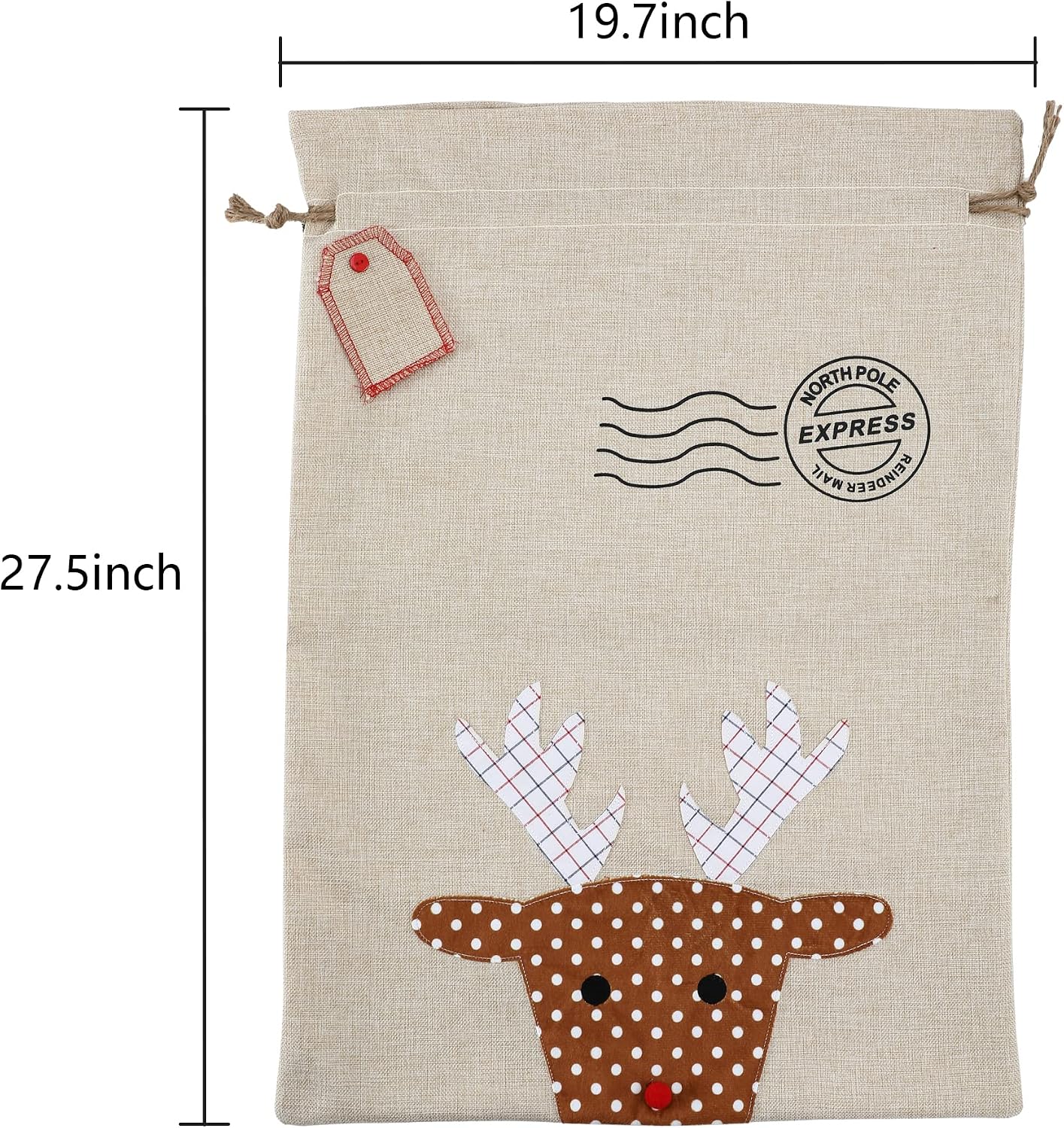 LessMo Christmas Santa Sack, Large Canvas Bag with Drawstring - Image 4