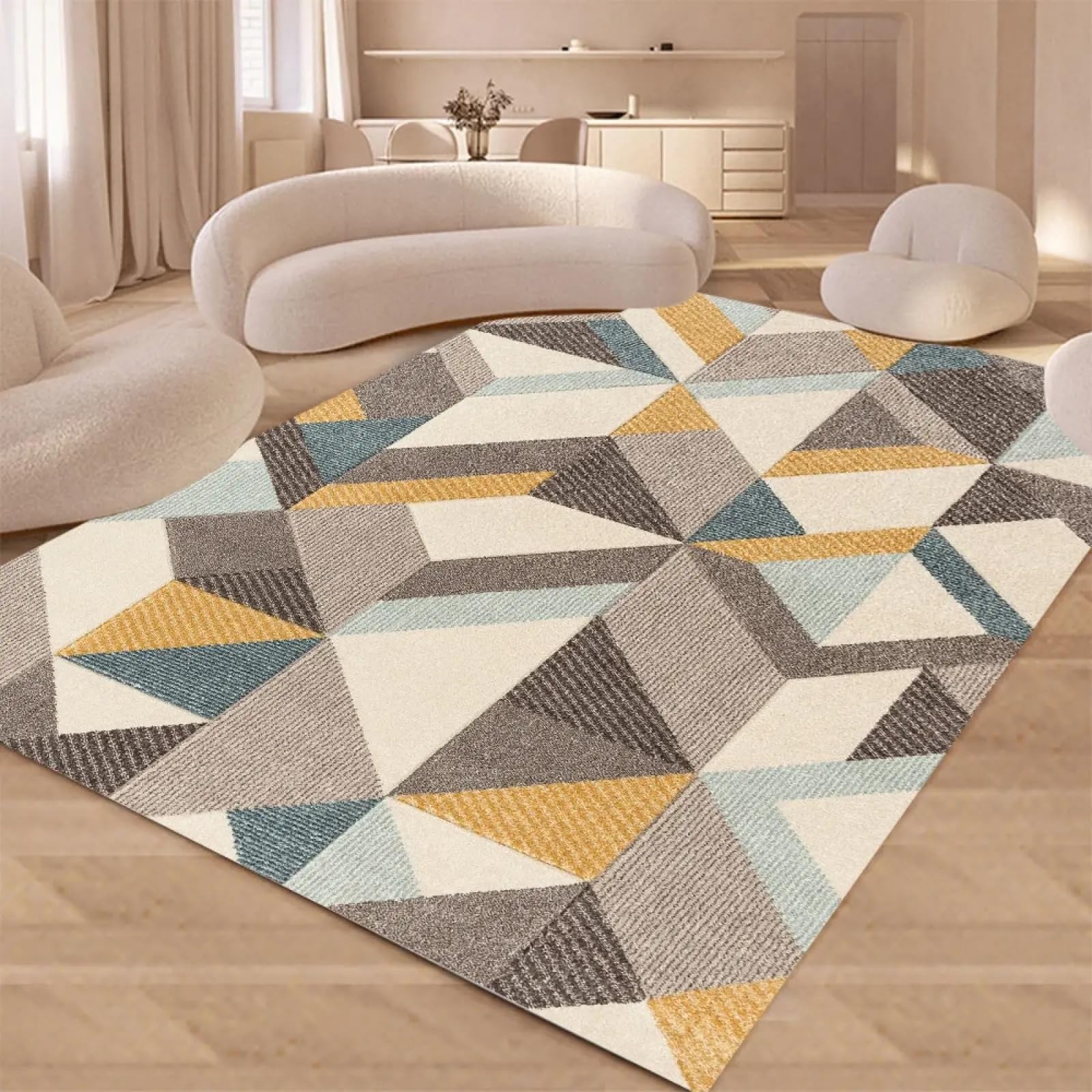 Tapis de salon moderne géométrique lavable 180x250cm pour décoration de grande chambre