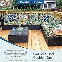 Vista 2 de 14 fundas de cojín de patio para juegos de asientos seccionales de muebles de exterior de 7 piezas, resistentes al agua, más 2 almohadas decorativas