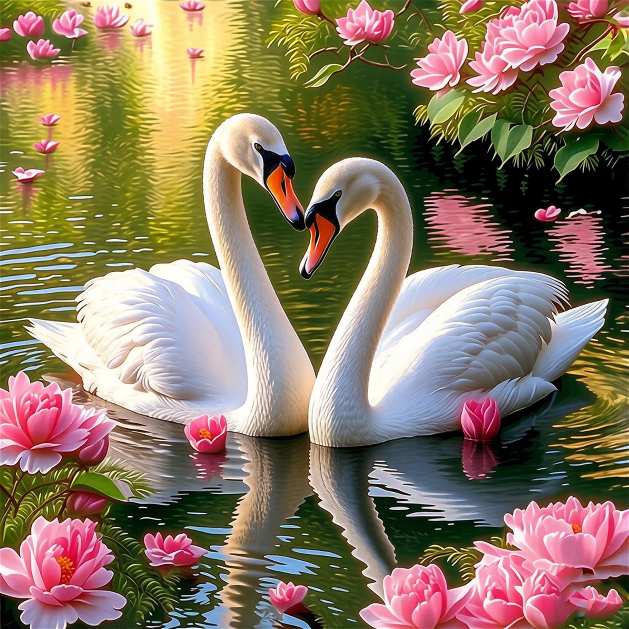 Jiqinsiye 5D Swan Diamond Painting Kit for Adults,Animal Diamond Art Kits for Beginner,Gem Art,Crystal Art Kits Full Round Drill for Home Wall Decor Gifts for Women, Men