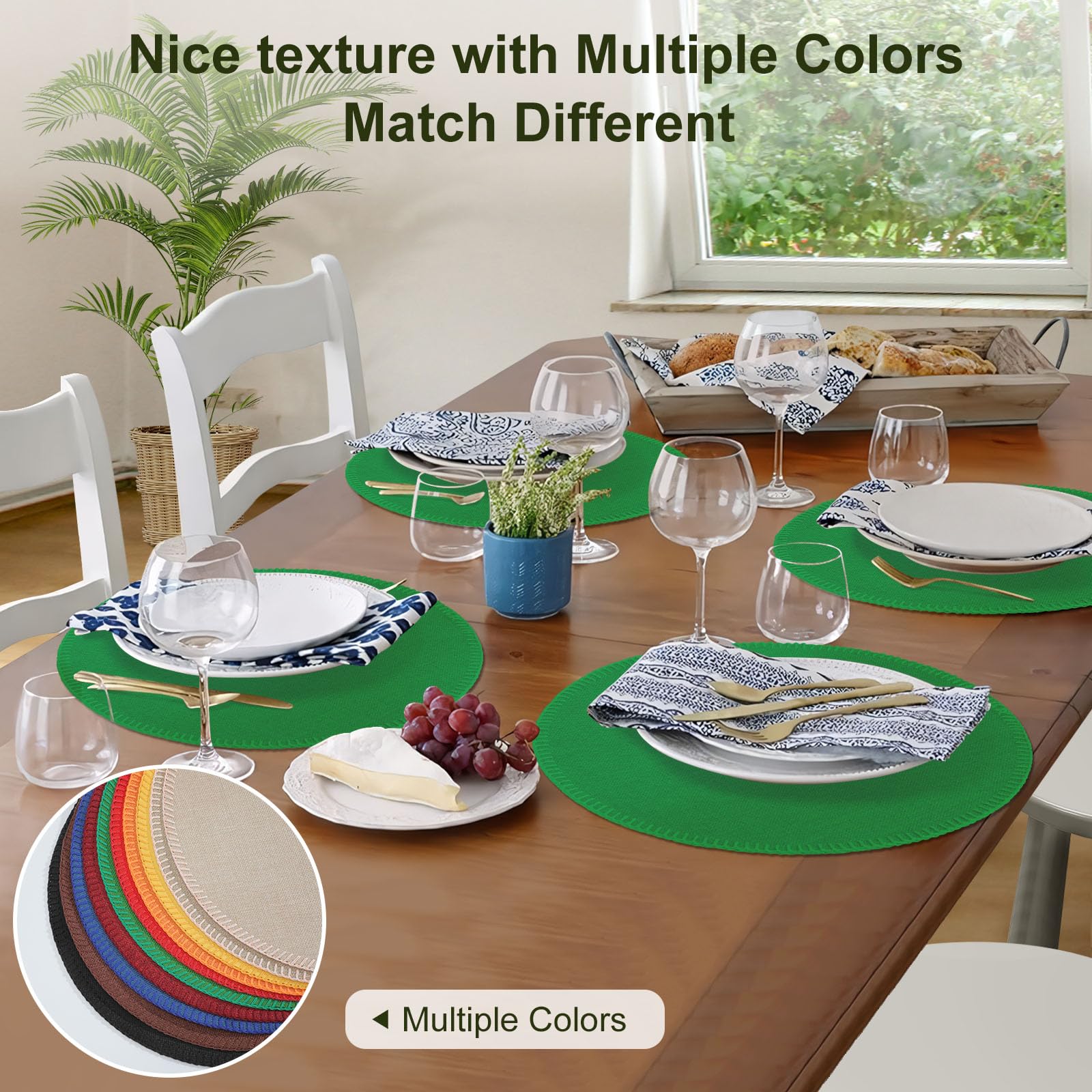 Rinpon Round Placemats Set of 8, Machine Washable Linen-Like Cloth Place Mats & Heat-Resistant for Dining Table - Image 3