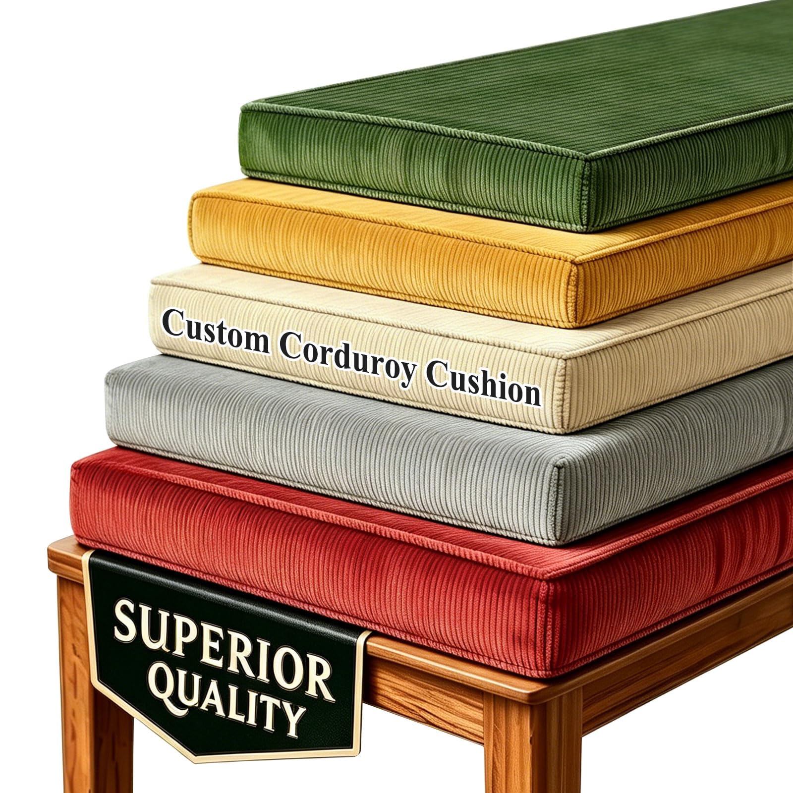 Garberson Custom Bench Cushion Corduroy,High-Resilience Foam Window Seat Pads with Removable Cover Non-Slip Bottom,Indoor Outdoor Waterproof Garden Chairs for Furniture Patio Kitchen — image 1