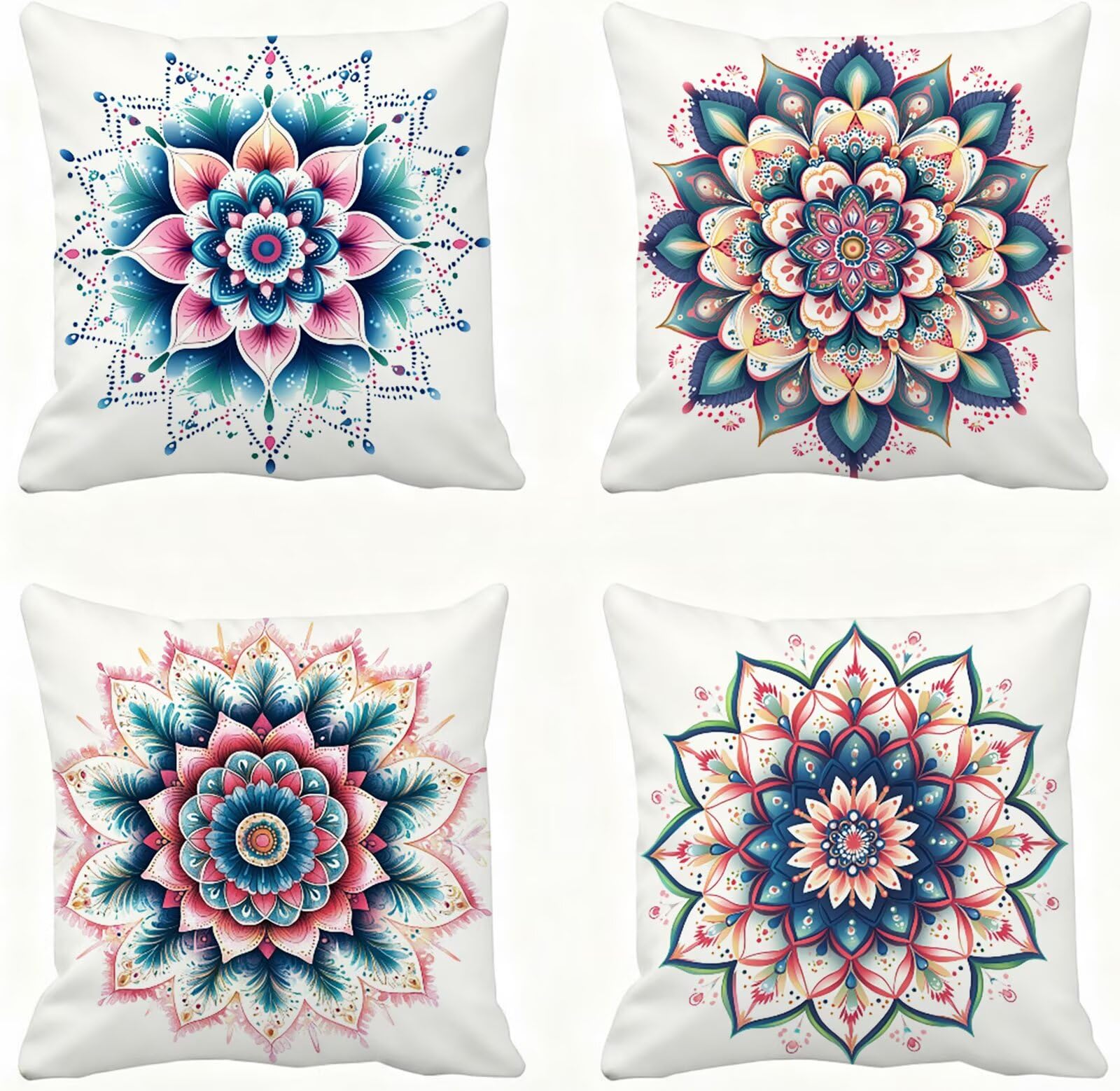 Taie d'oreiller 45x45 mandala bleu-vert housse coussin decoration canape maison