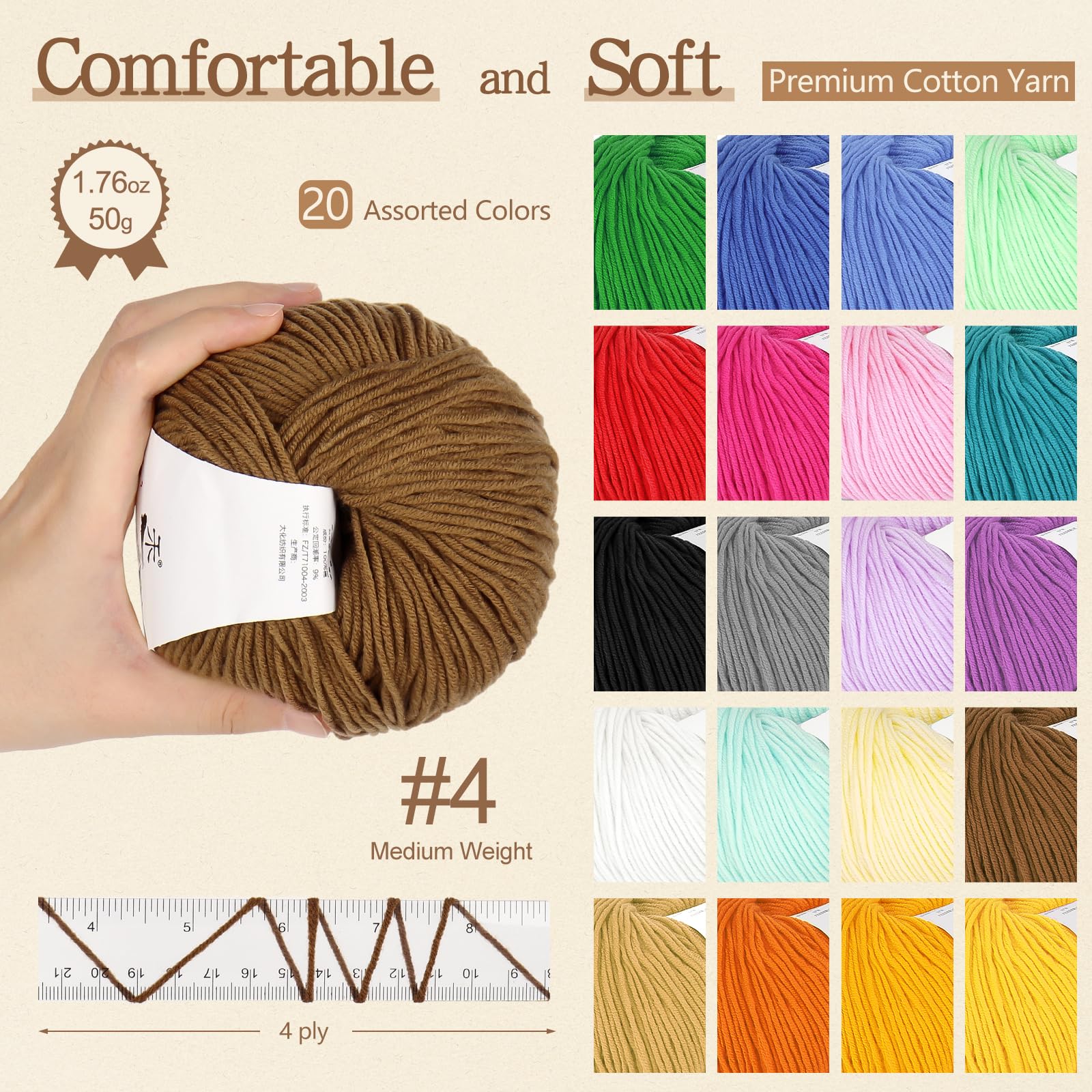 Reessy 20 × 50 g Häkelgarn Strickwolle zum Häkeln und Stricken, Super weiches Milch-Baumwollgarn Häkelwolle für Amigurumi-Projekte Handarbeiten, Ideales Wollgarn-Set für Anfänger und Profi