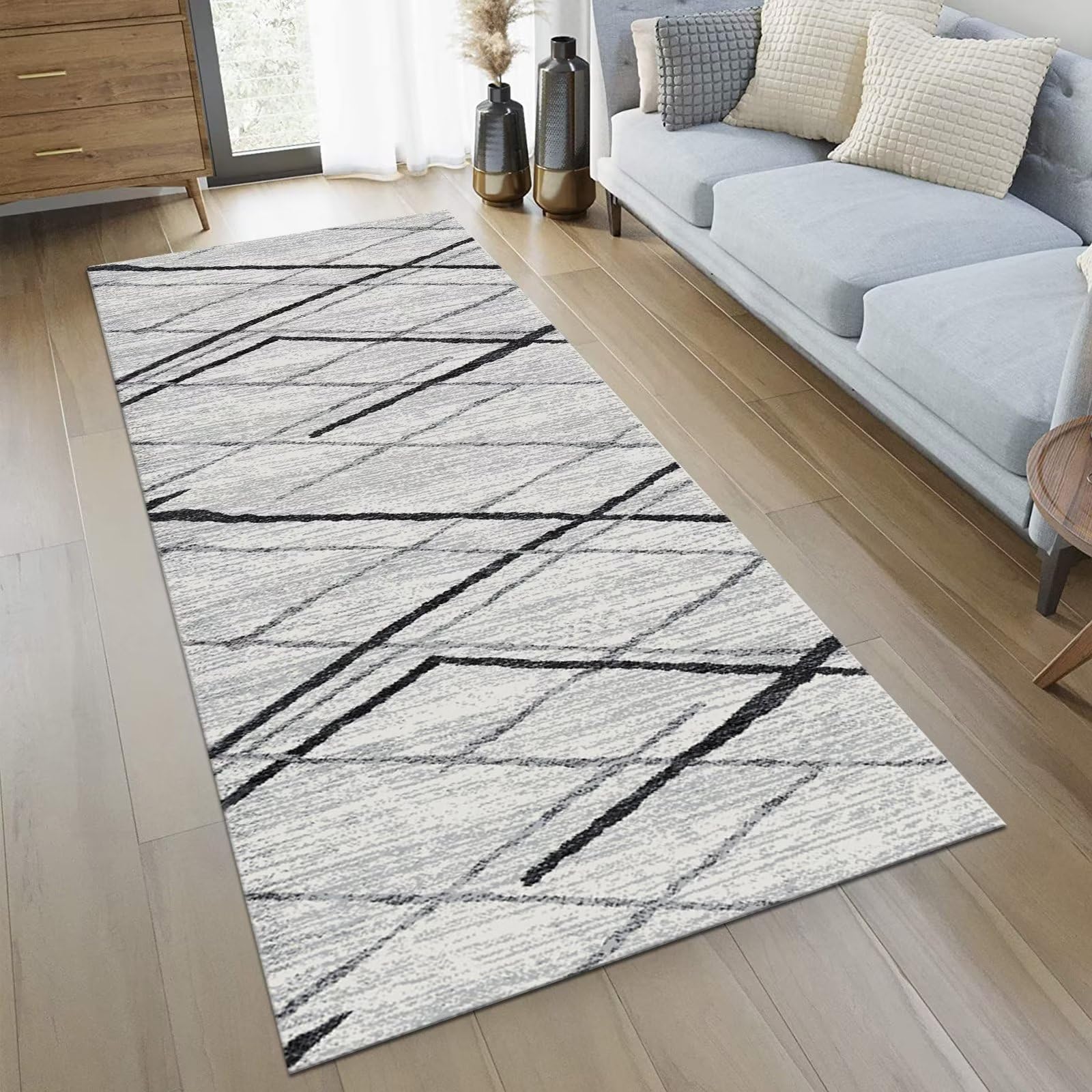 Tappeto Passatoia per Corridoio Antiscivolo Tappeto Cucina Lavabile Grigio chiaro Nero 90X140CM Tappeti Runner 3D Soggiorno Tappetino zerbino al metro Si pulisce con il mocio è Antisfilo tappeti