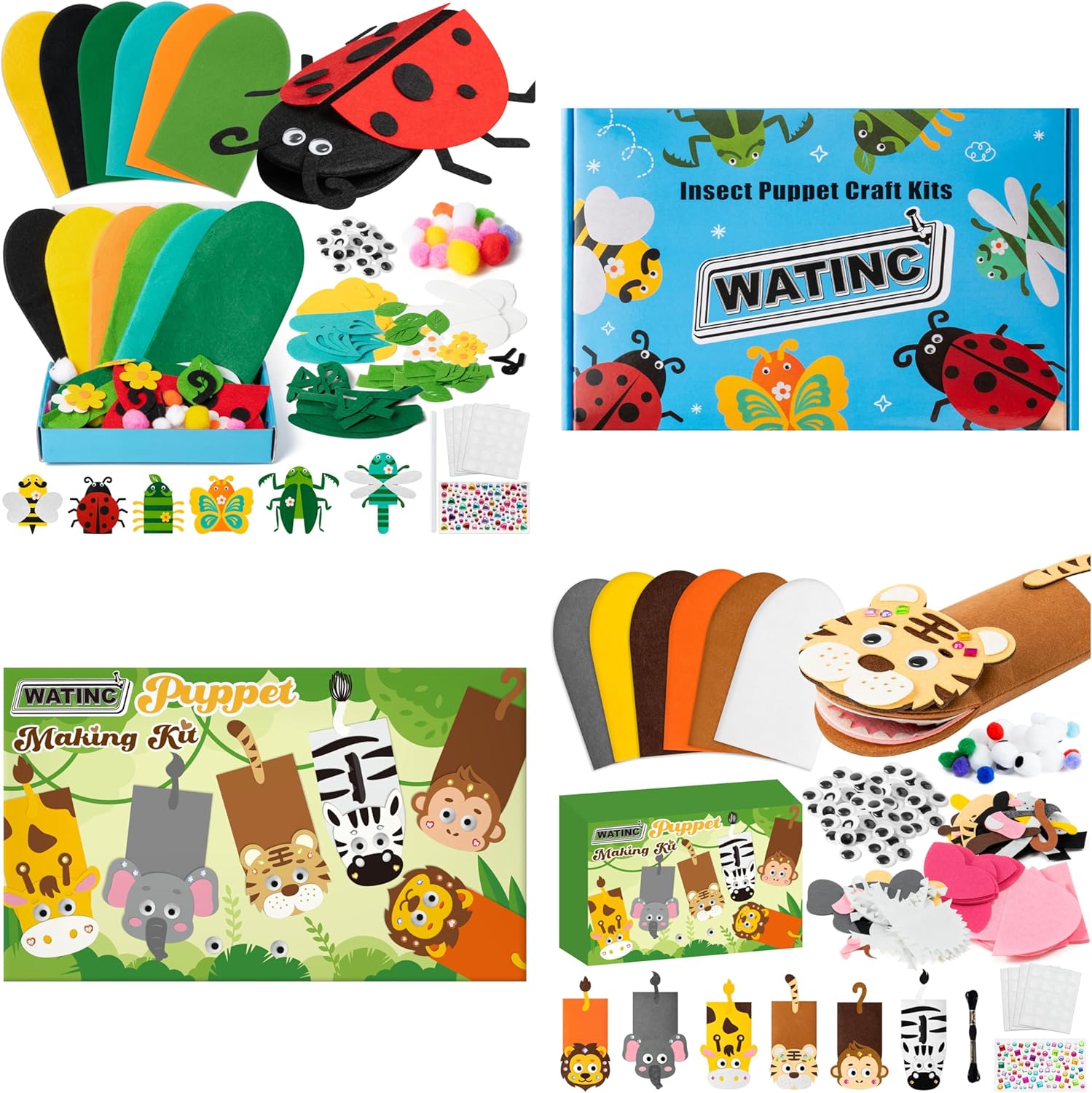 WATINC 12Pcs Hand Puppet Making Kit(Insect Type A + Wild Animals Type A)
