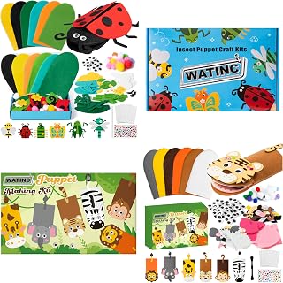 WATINC 12Pcs Hand Puppet Making Kit(Insect Type A + Wild Animals Type A)