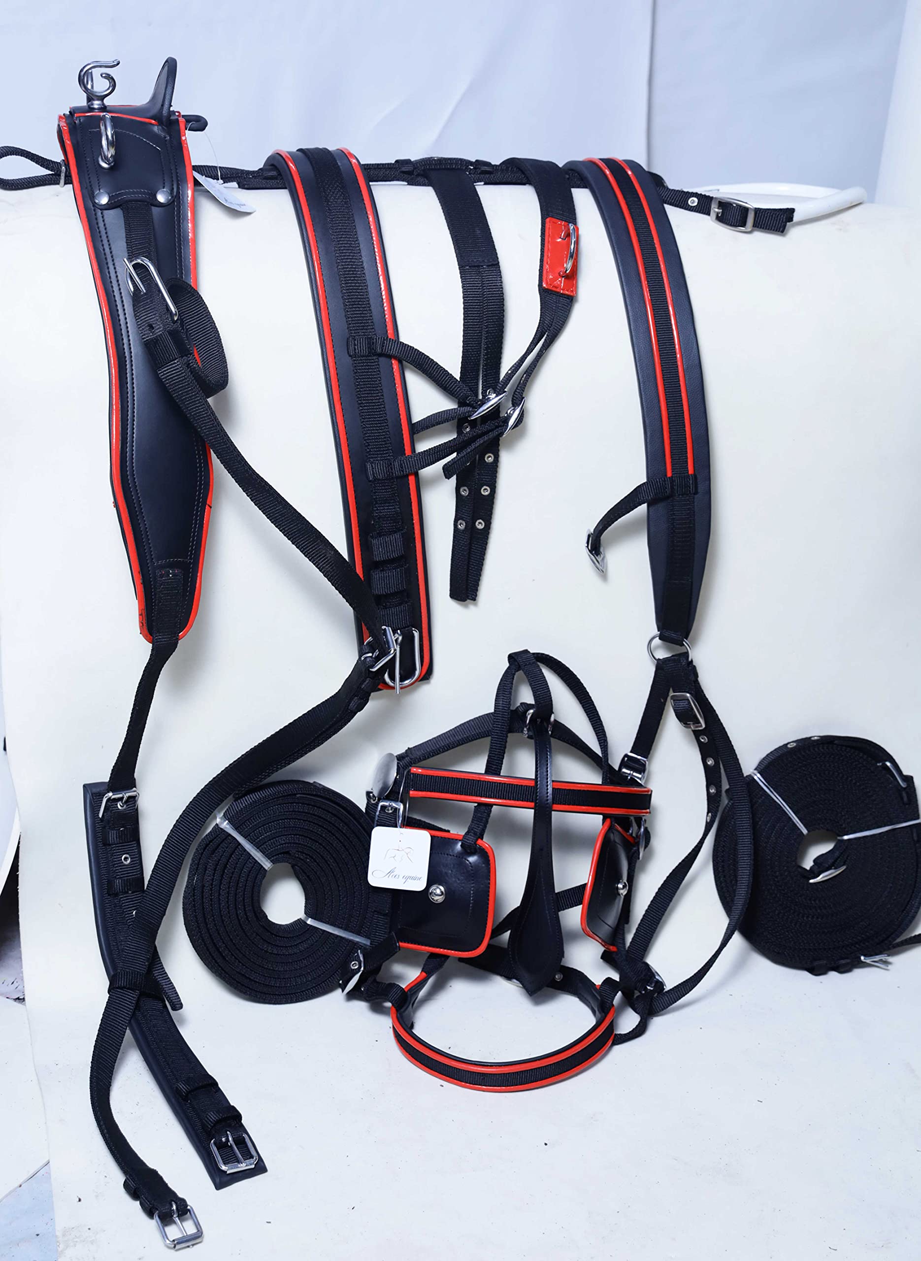 Harnais de conduite en nylon pour cheval Noir/rouge
