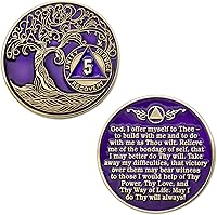 Vista 3 de Medallón AA de 5 años – Árbol de la Vida trenzado chapado en oro AA Chip de recuperación – morado