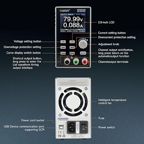 Vista 16 de OWON Fuente de alimentación de laboratorio (0-30V 0-10 A), fuente de alimentación CC de banco programable de 200 W con pantalla LCD de 2.8 pulgadas