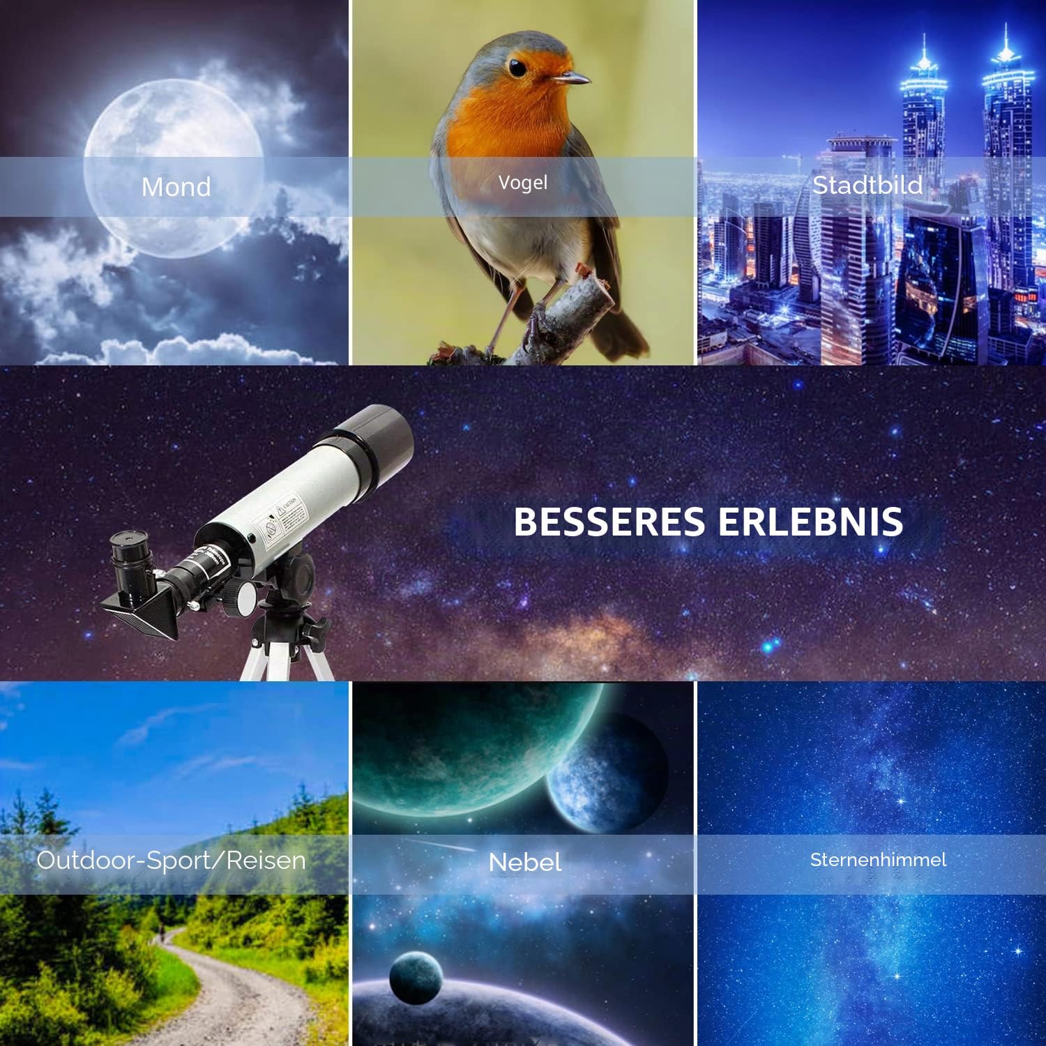 Teleskop für Kinder, 360/50mm Astronomisches Teleskop Refraktor Weltraum Fernrohr Landschaft Teleskope Tragbares Reiseteleskop mit Stativ, Kinder Geschenke für Kinder & Einsteiger.