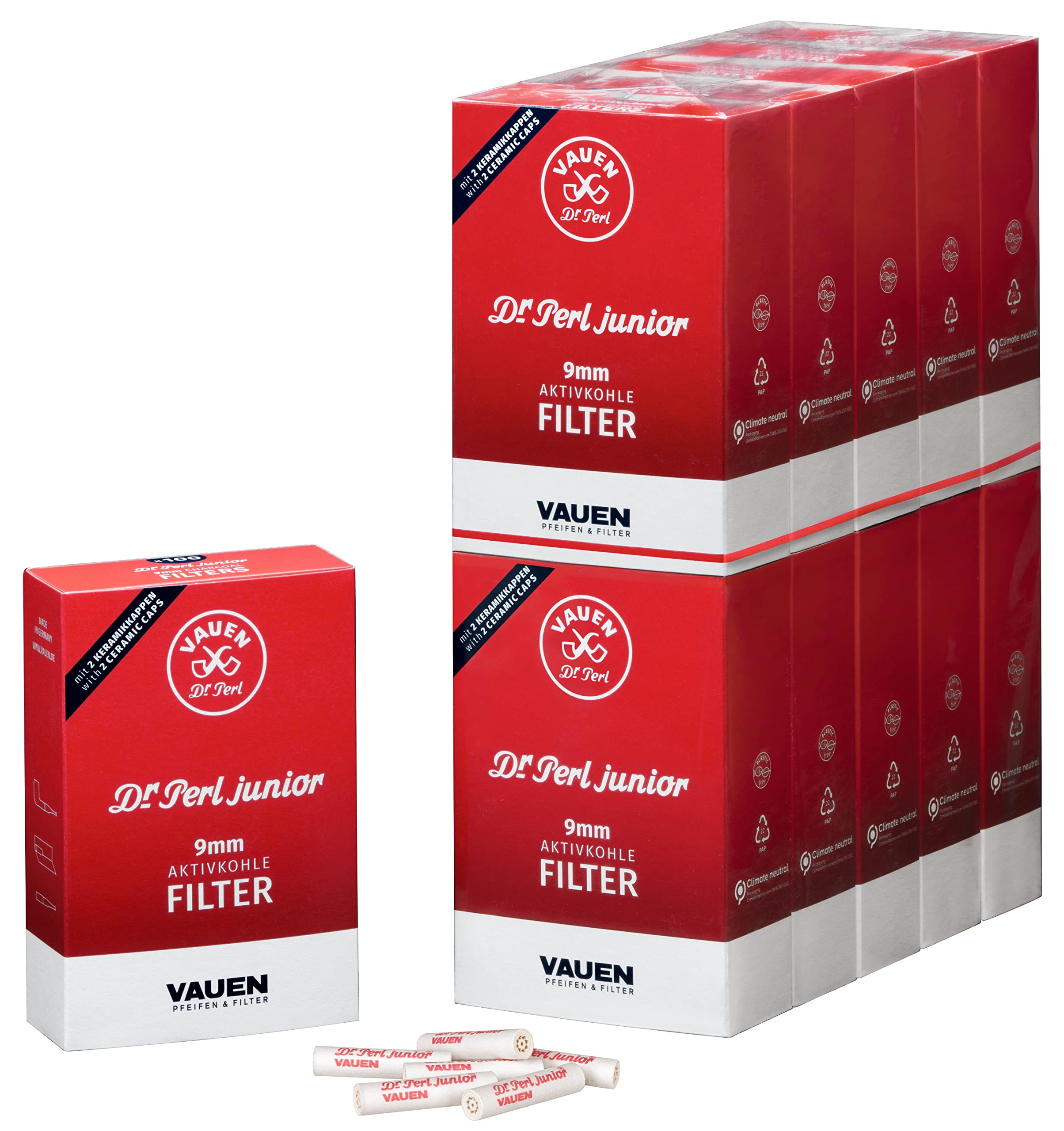 Dr. Perl Junior Lot de 10 x 100 filtres à charbon actif 9 mm