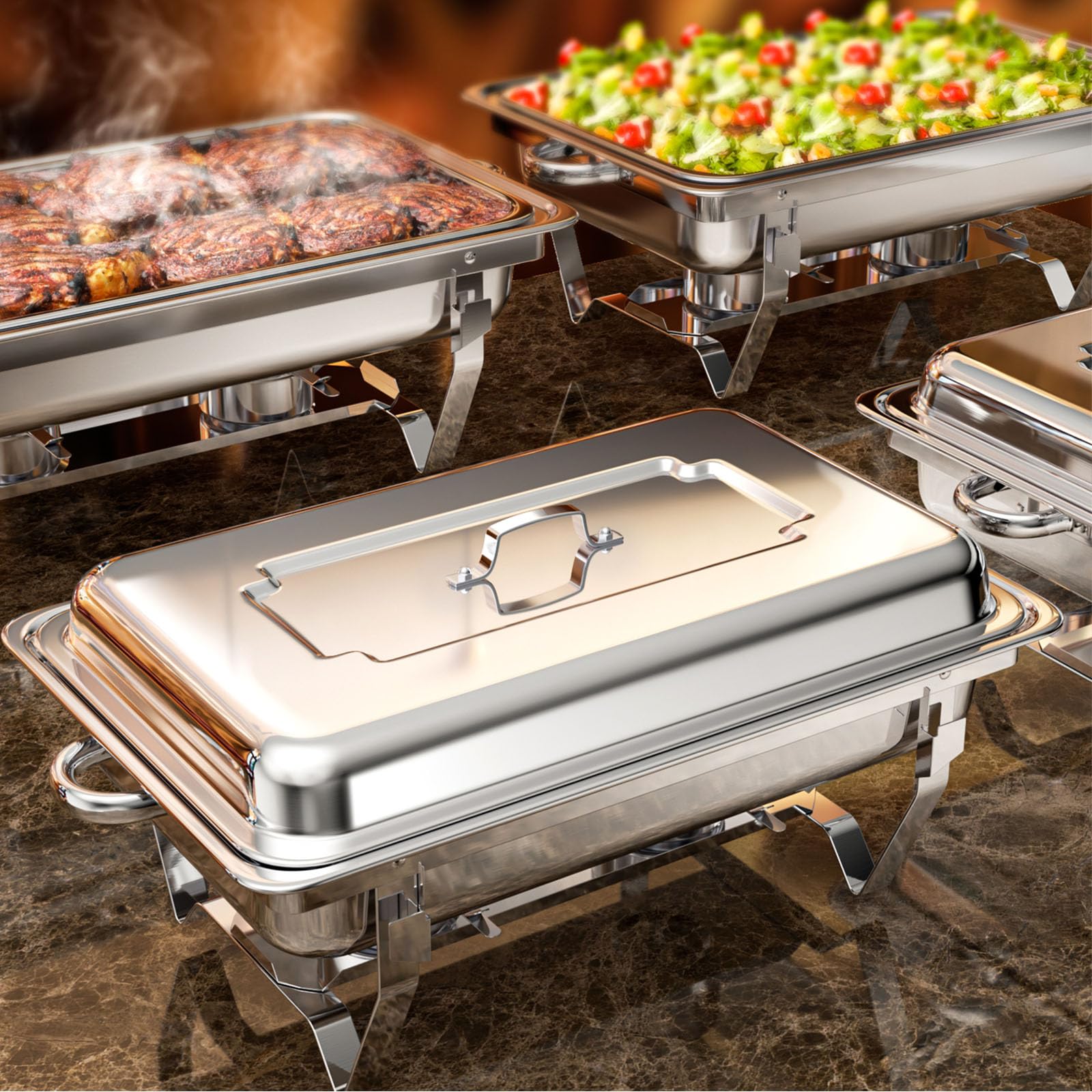 JacgoodChafing Dishes for Buffet 4 Pack, 8QT Roll Edge Designed Chafing Dish Buffet Set, Mirror-Like Polished Finish Food Warmers for Parties, Birthday, Holiday Parties, Church Events, etc