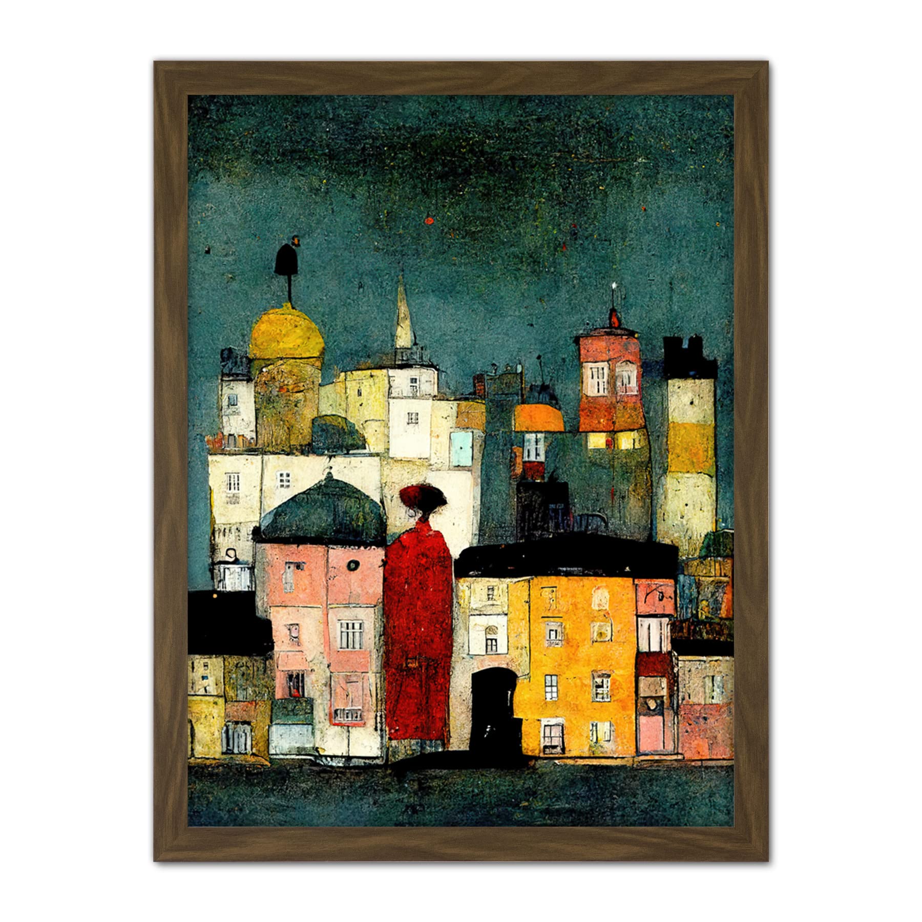 Doppelganger33 LTD Onlooker Quirky Colourful Street Scene Artwork Framed Wall Art Print 18X24 Inch