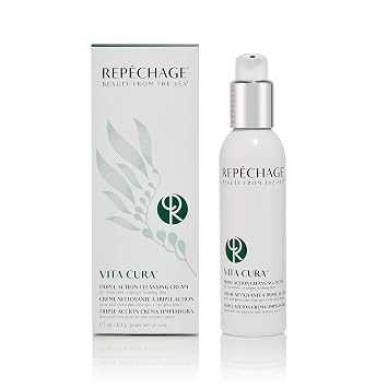 Repechage Vita Cura Triple Action Cleansing Cream Anti Aging Facial Cleanser with Seaweed, Shea Butter, Chamomile & Ginkgo Biloba Hydrating Cream Cleanser for All Skin Types 6 fl oz / 180 mL