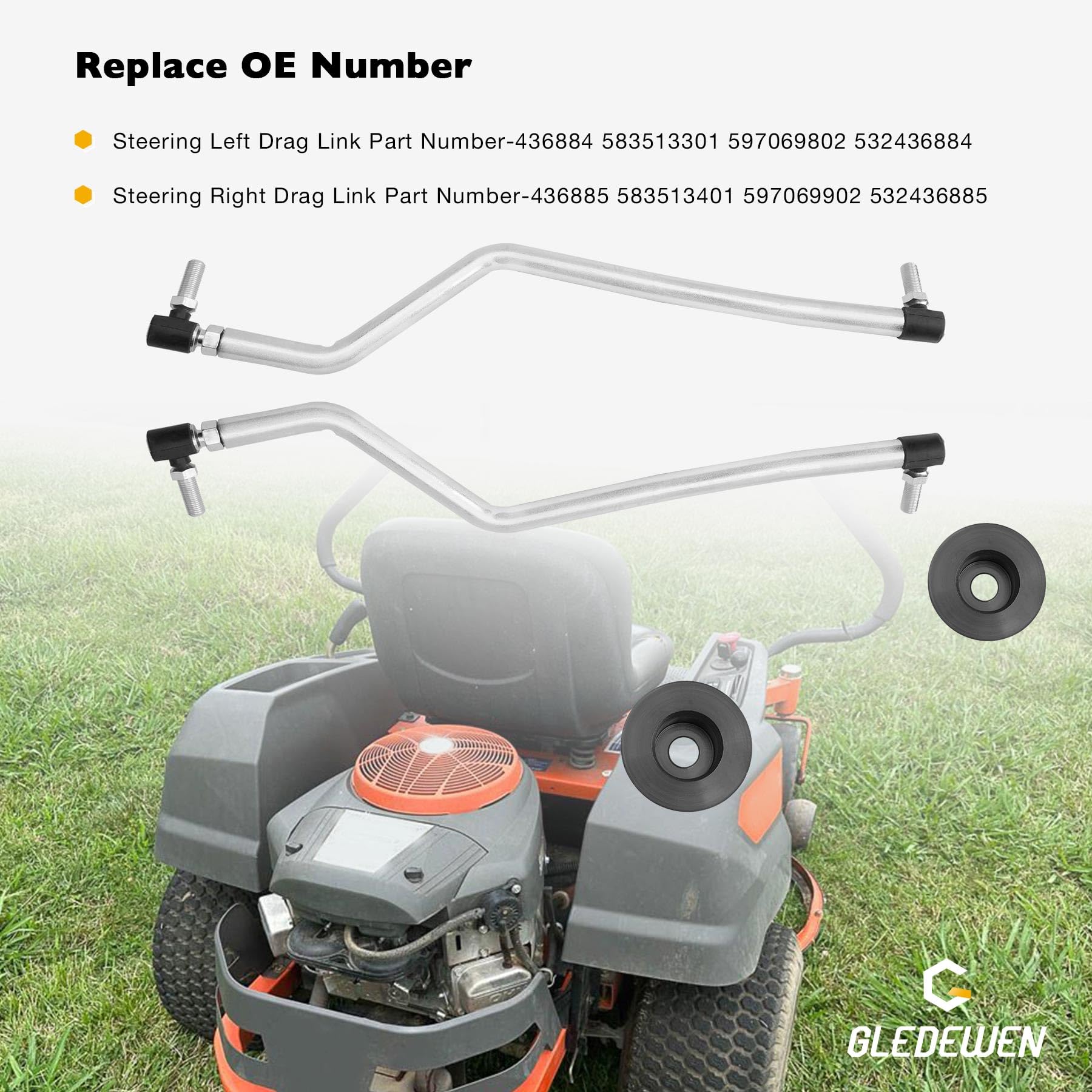 Juego de eslabones de arrastre de dirección ajustables izquierda/derecha con 2 tapas de engranajes de sector, compatible con 436884 436885 y 436887, compatible con Husqvarna Craftsman AYP Poulan Pro