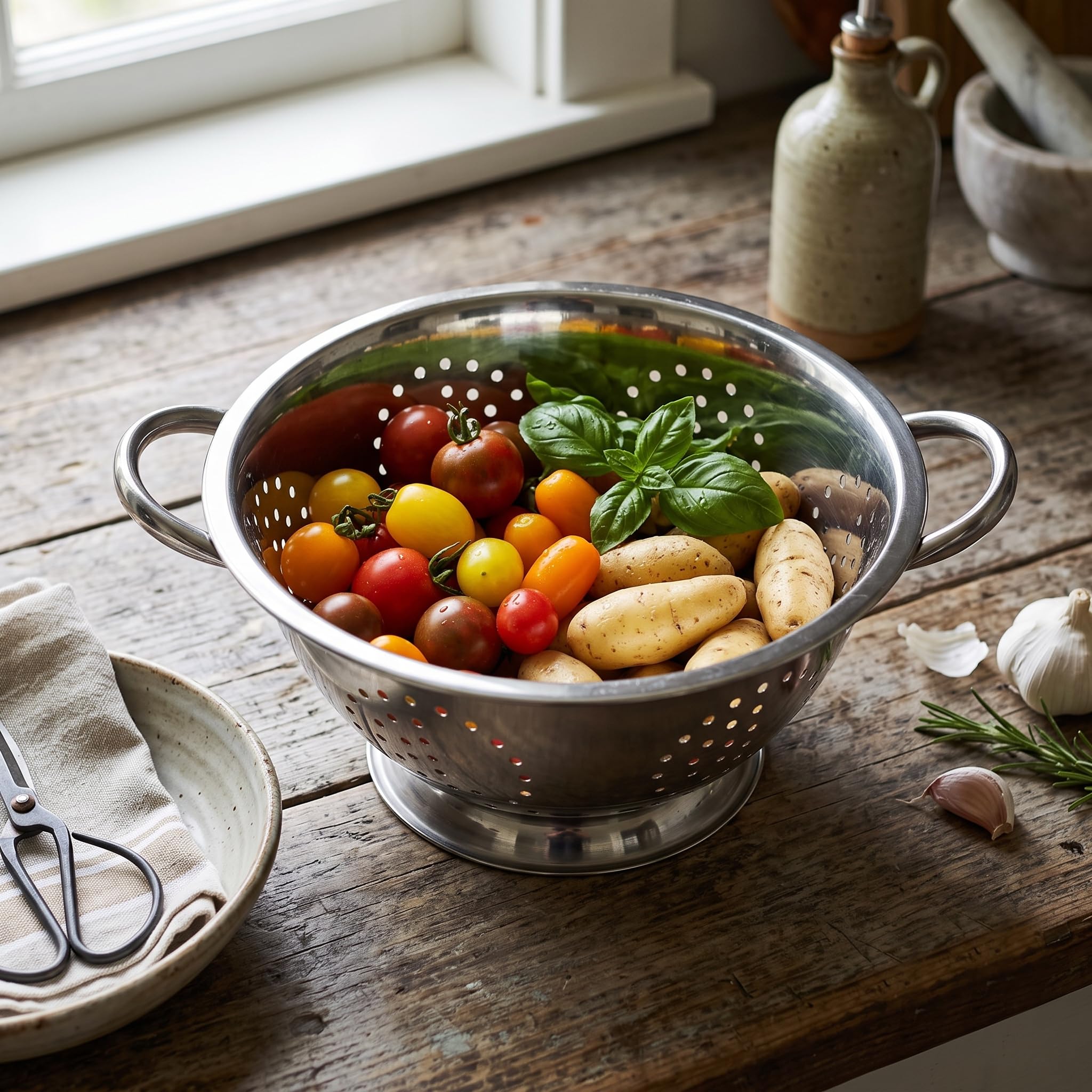 Menax - Set de 2 Coladores de Cocina Con Pie - Escurridor de Acero Inoxidable Para Verduras y Pasta - 18 y 24 Centímetros