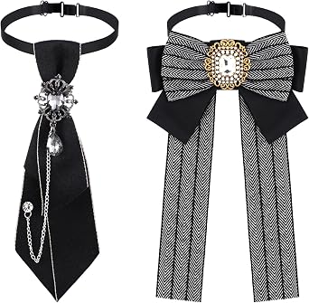 2 Pcs Adjustable Pre-Tied Ties and Bow Ties Set for Women Rhinestone Bowties Neckties for Uniform Gothic School
