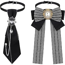 2 Pcs Adjustable Pre-Tied Ties and Bow Ties Set for Women Rhinestone Bowties Neckties for Uniform Gothic School