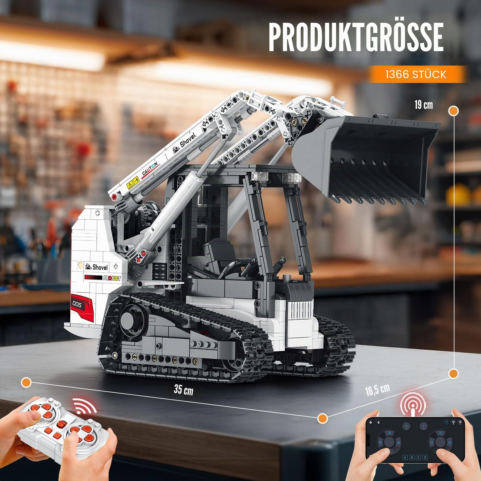 Reobrix Bobcat Kompaktlader Baustein Set für Erwachsene,22004 RC Gesteuertes Bulldozer Bausatz Set,Technisches Fahrzeuge Konstruktionsspielzeug mit 2,4 GHz für Fahrzeugmodell Enthusiasten (1227 Teile)