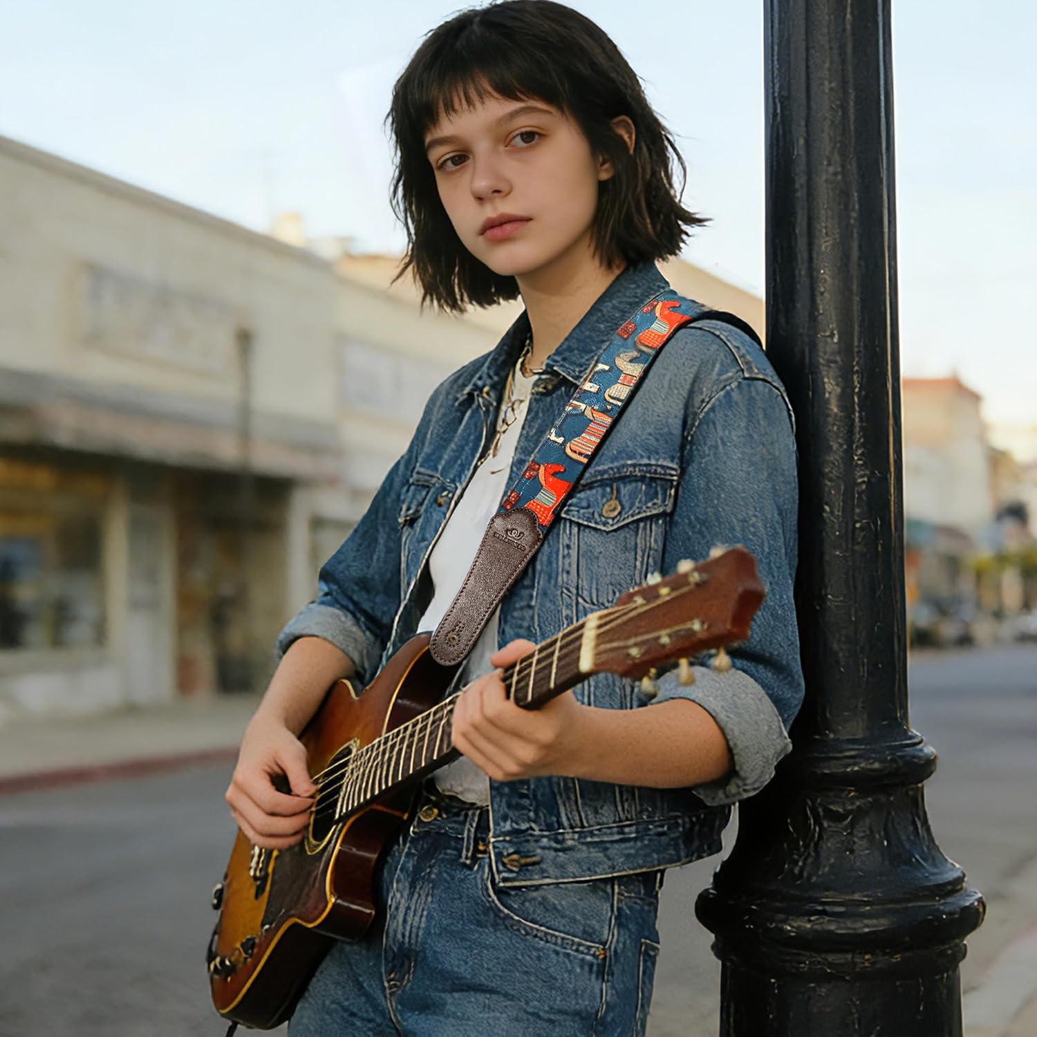 Guitar Strap, 2"Adjustable Straps for Acoustic/Bass/Electric/Classic/Ukulele, Suitable for Boys, Girls, Women, and Men，Includes Guitar Pick,Two End Cowhide Strap Lock,Button (Cartoon Pony)