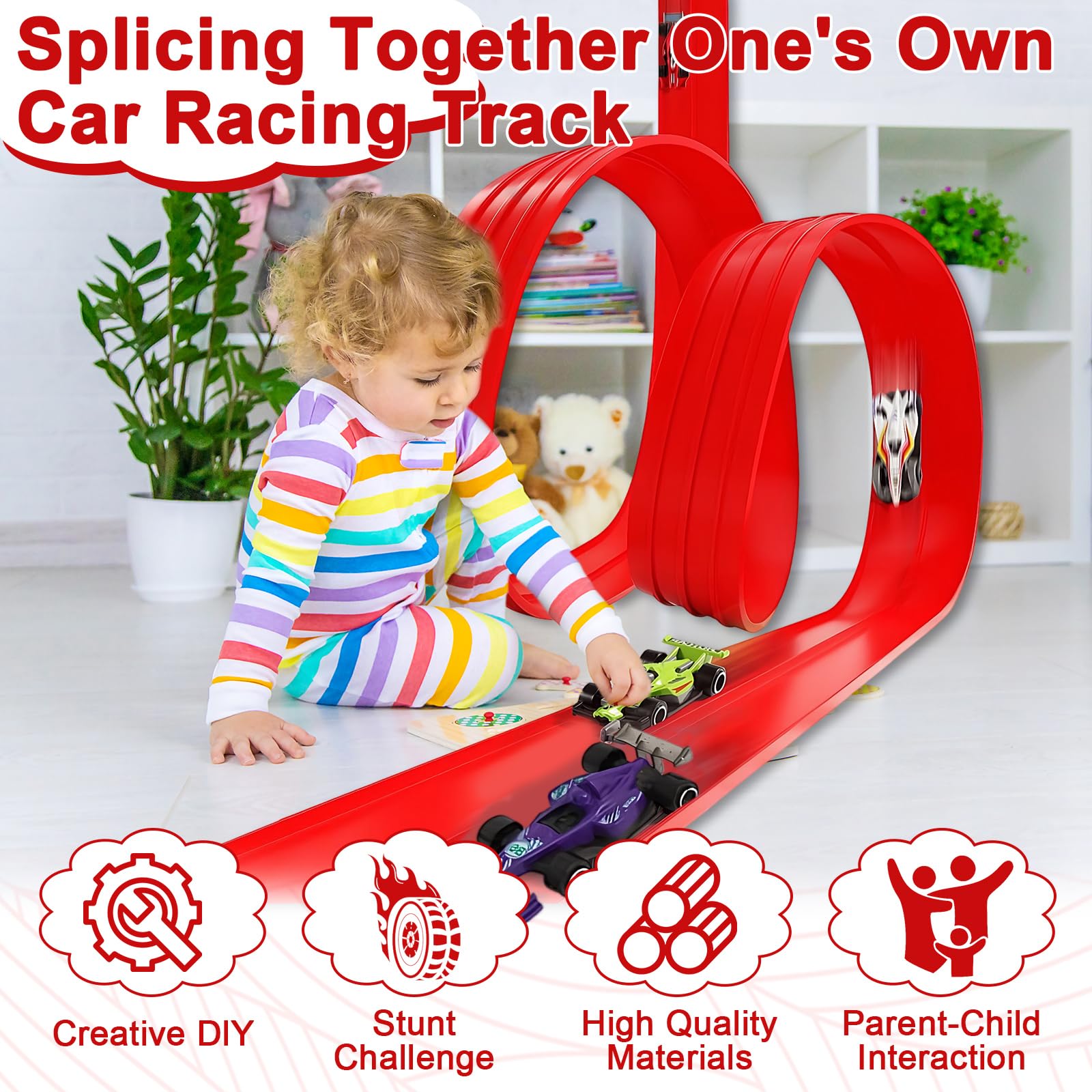 Flexible Car Track 5m, Toy Car Speed Race Track with 4 Diecast Cars, 8 Suckers and 4 Connectors - Image 3