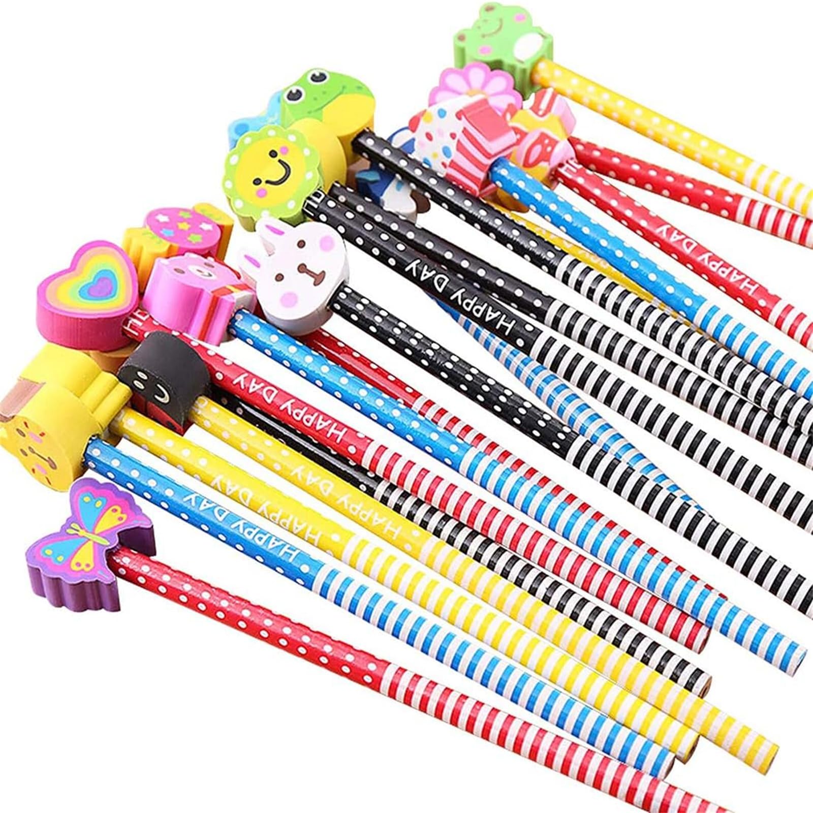 X Spring Cute Pencils for Kids, 40 Pack Cartoon Animal Pencil With Eraser Toppers, Fun Bulk School and Office Supplies (Eraser Pattern Random)