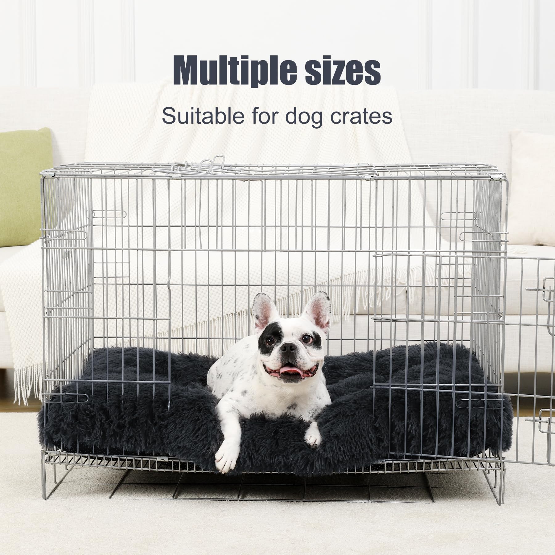 KSIIA Cuscino per Cani Taglia Media, Cuccia Cane Interno, 76x52cm, Peluche Morbida e Soffice, Base Antiscivolo, Lettino per Cani, Lavabile in Lavatrice, Materassino Cane, Grigio scuro