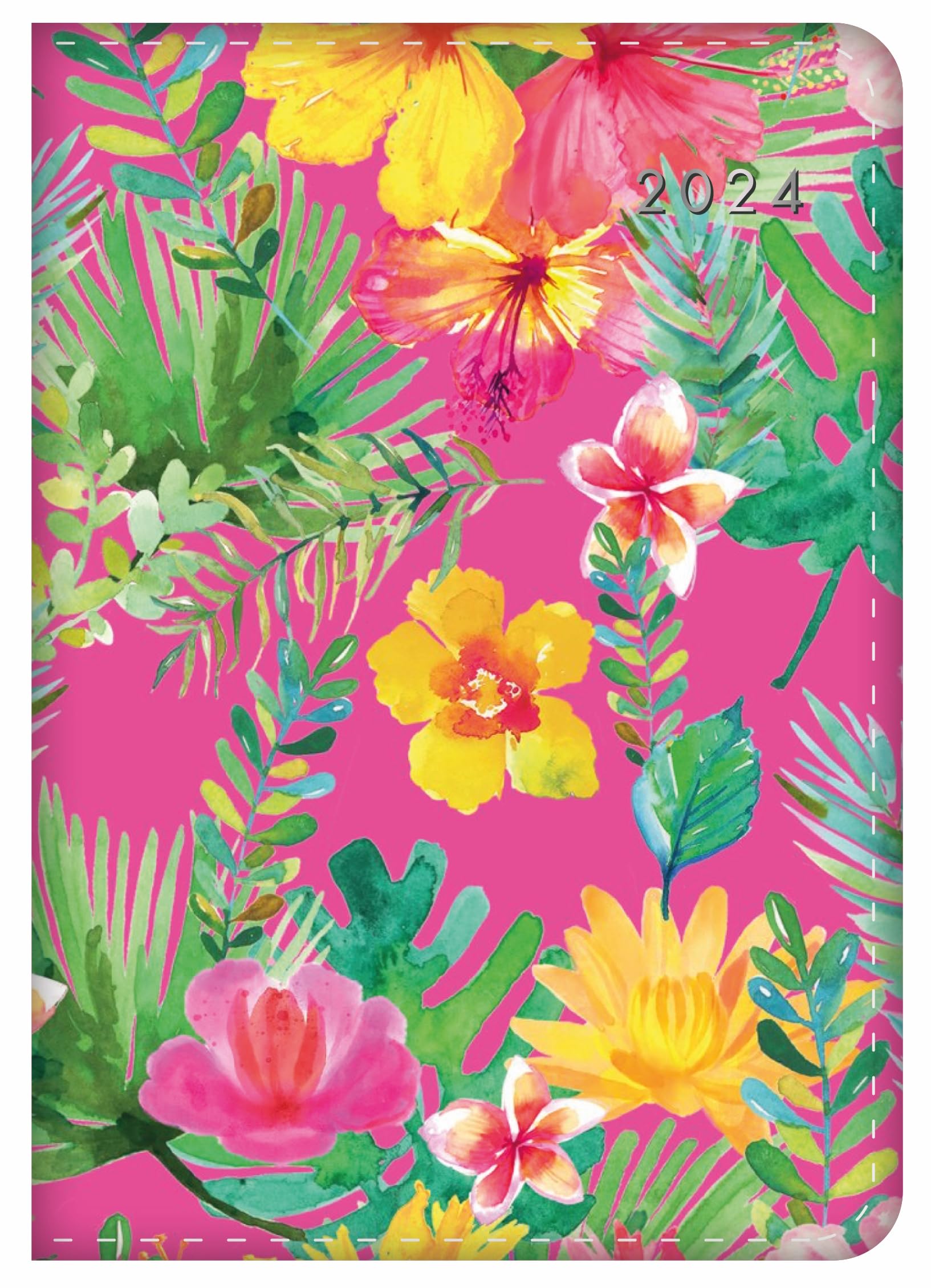 2024 A6 Day a Page Diary with Appointment Times Floral Hummingbird Hardback Casebound Planner (Pink Floral)