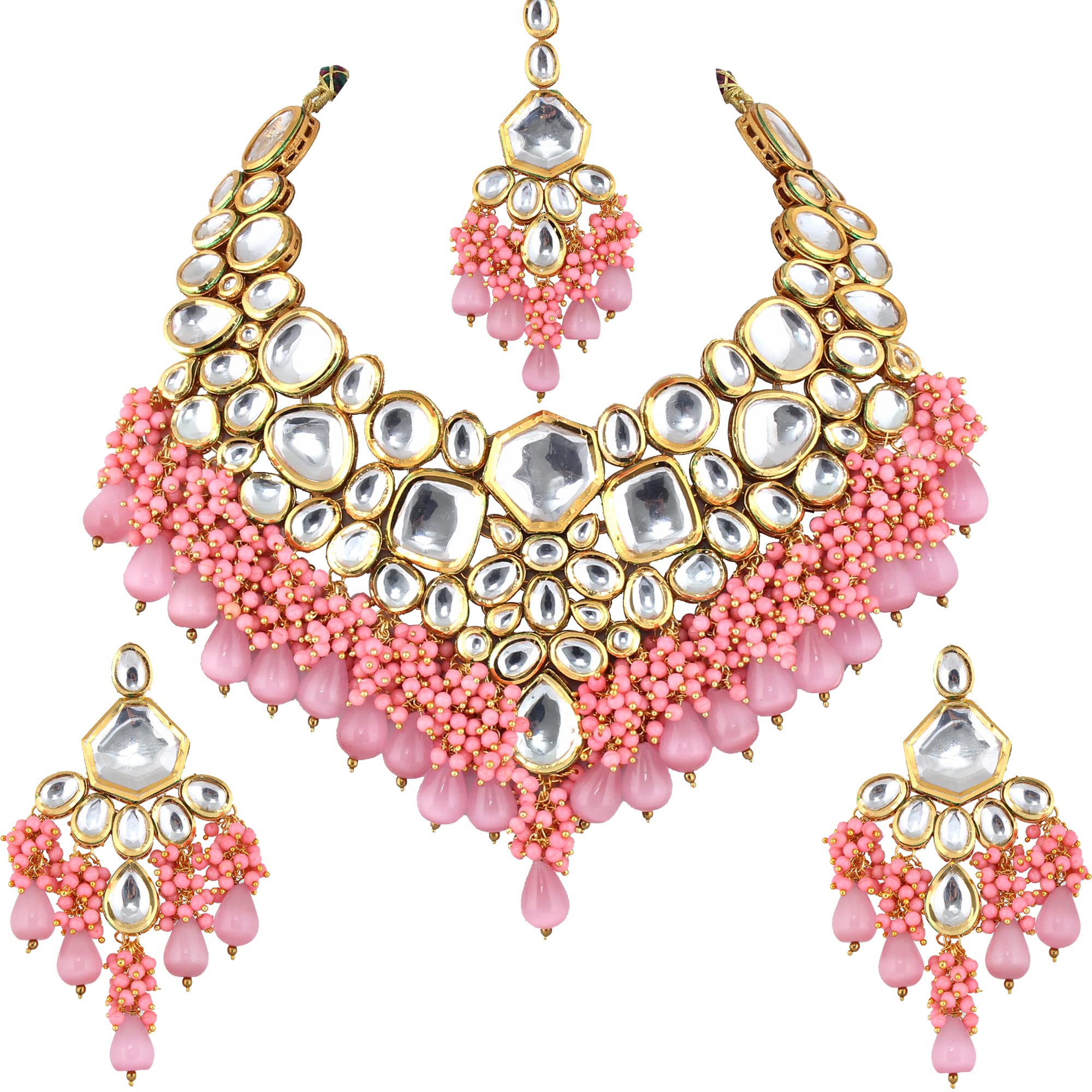 Lucky Jewellery 18K Gold Plated Pink Color Kundan Stone/Uncut Kundan/Dibbi Kundan/Meena Kundan/Lucknow Kundan with Monalisa Drop Bridal Set for Girls & Women (5910-M4SK-1574-PK) (B09RH2Q7FN) Amazon Price History, Amazon Price Tracker