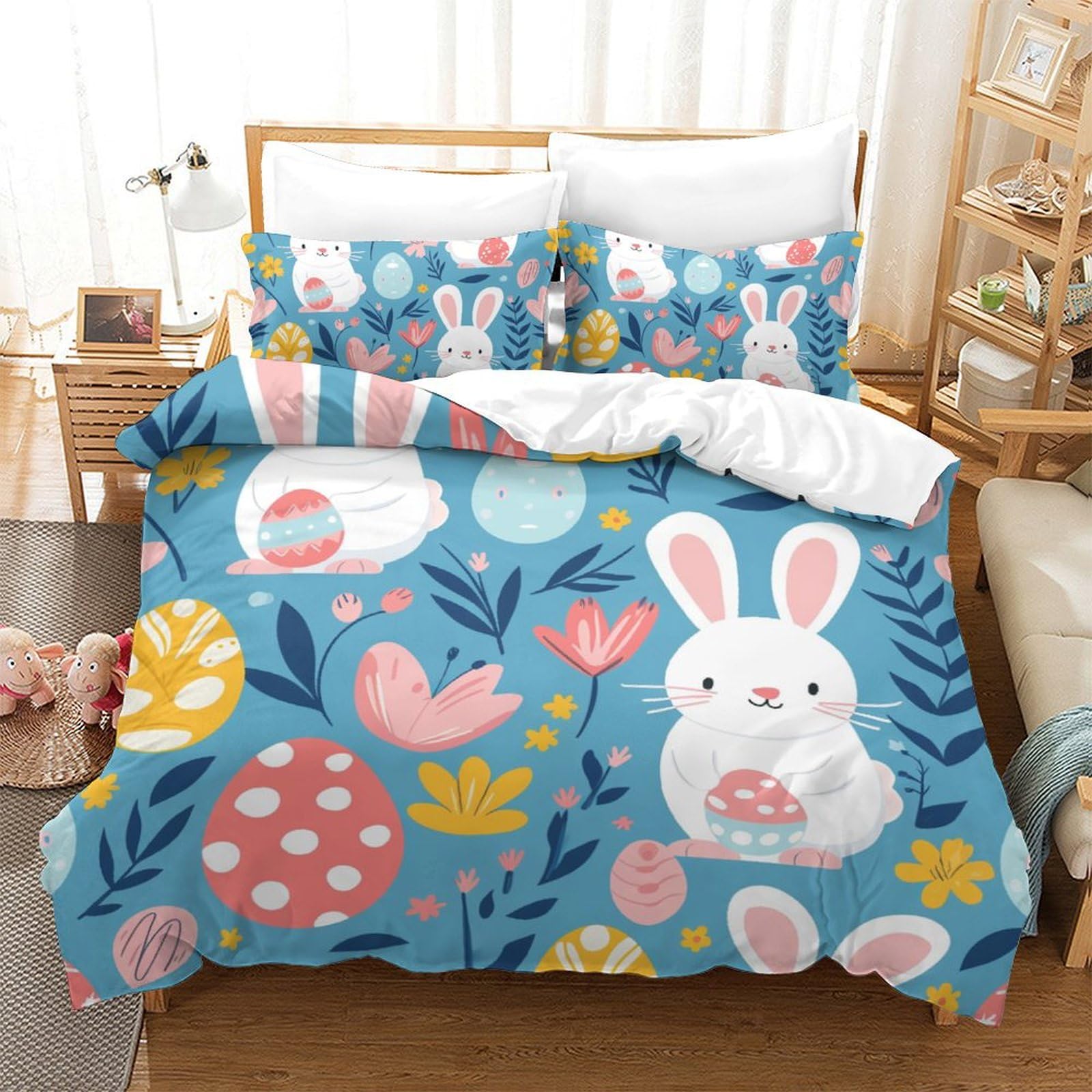 Housse de couette lapin pour chambre d'enfants double avec fermeture éclair