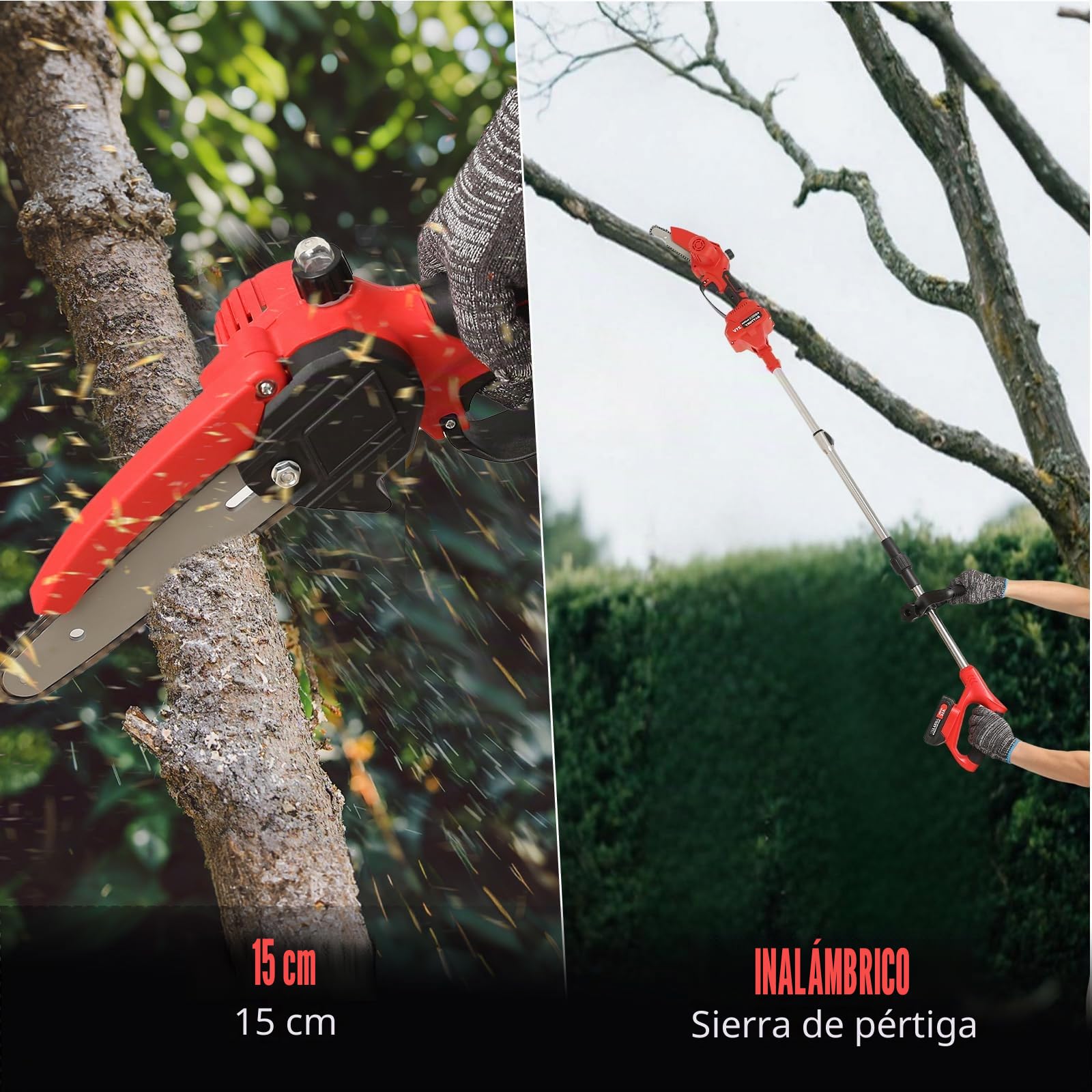 2 En 1 Podadora Inalámbrica Y Motosierra Inalámbrica De 8 Pulgadas, Sierra De Poda Telescópica Eléctrica, Barra De Extensión De 135 Cm, Podar Árboles Patio De Jardí(2 Baterías)
