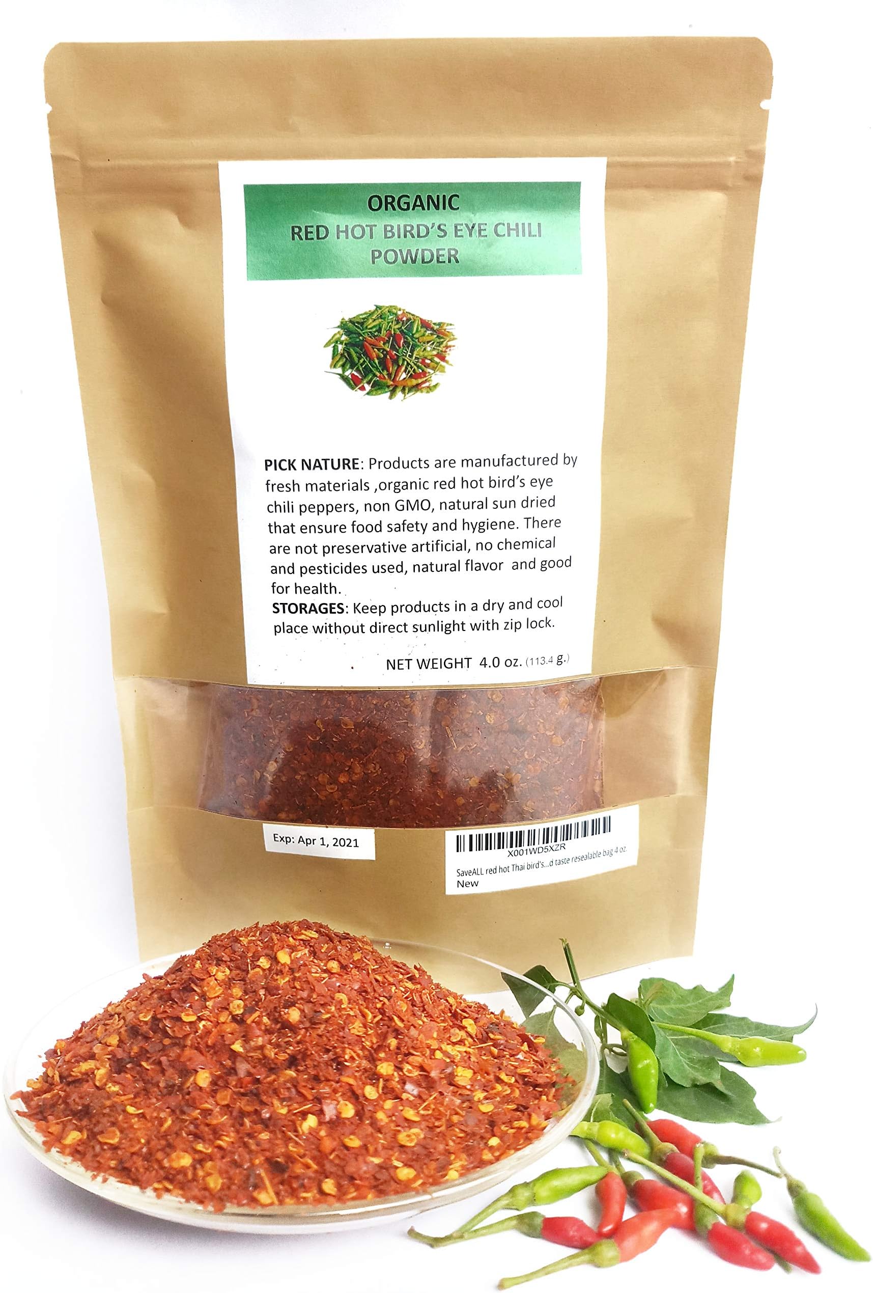 red hot Thai bird's eye chili powder very hot good taste resealable bag 4.0 ounces