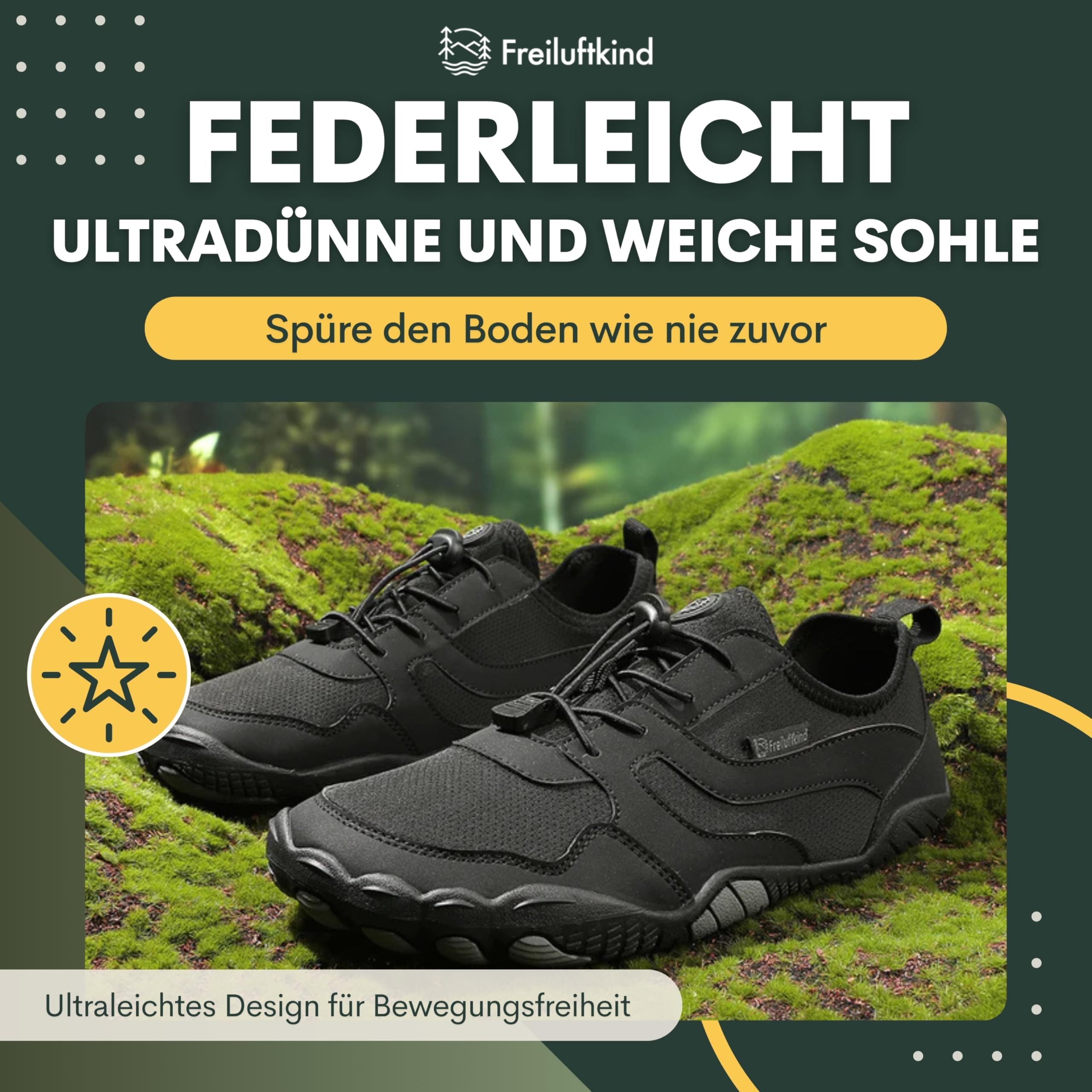 Freiluftkind® Karoo – Rutschfester Universal Barfußschuh – Leichte Barfußschuhe Sneaker für den Alltag – Entlasten Füße, Gelenke & Körper – Barfußschuhe für Damen und Herren