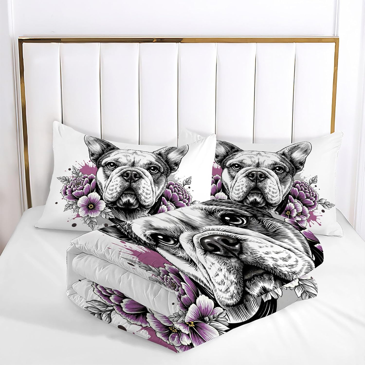Kids 80" x 90" Coverless Duvet for All Seasons, Reversible Washable 3 Pcs Quilt with Simple Floral Patterns, White Comforter with 2 Pillowcases 50x75cm, Full