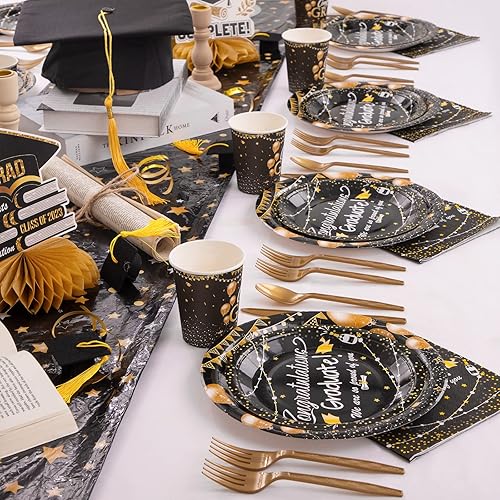 Miniatura 6 de Supernal Juego de vajilla de papel de graduación de 270 piezas con globos, platos de graduación y servilletas, decoraciones de fiesta de graduación