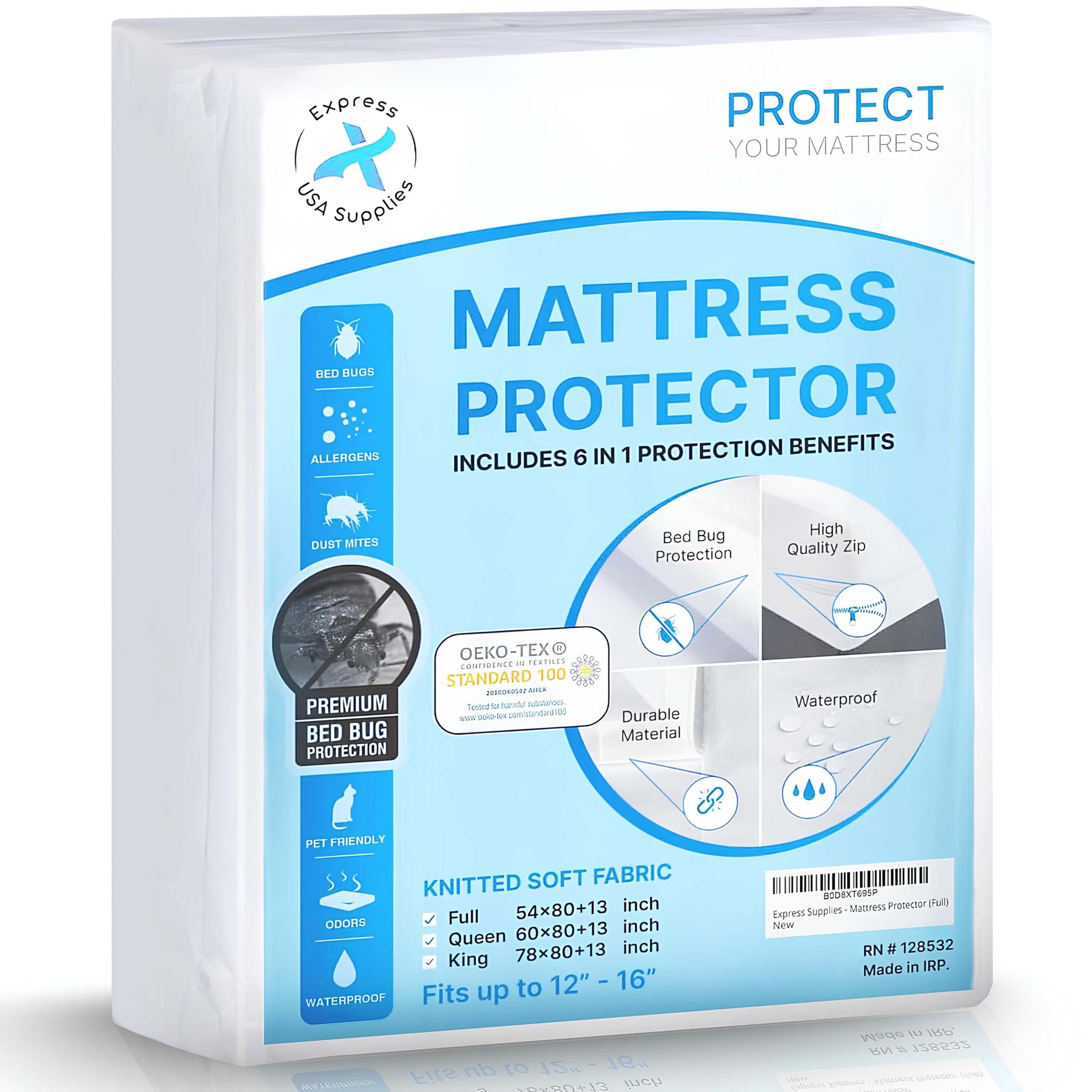 King Mattress Protector Zippered | 100% Waterproof, Breathable, Noiseless, Hypoallergenic Upto 16 Inch Deep Pocket 6-Sided 360° Mattress Encasement King (Machine Washable)
