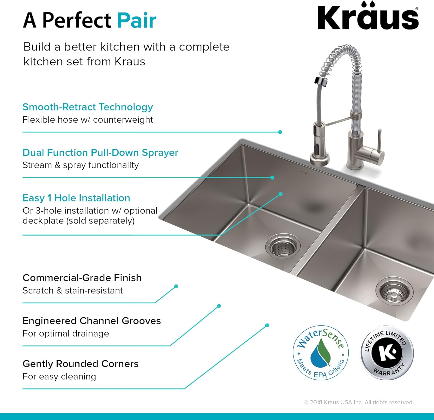 KRAUS 33-inch 16 Gauge Double Bowl 60/40 Standart PRO Kitchen Sink Combo Set with Bolden 18-inch Kitchen Faucet and Soap Dispenser, Stainless Steel Chrome KHU103-33-1610-53SSCH